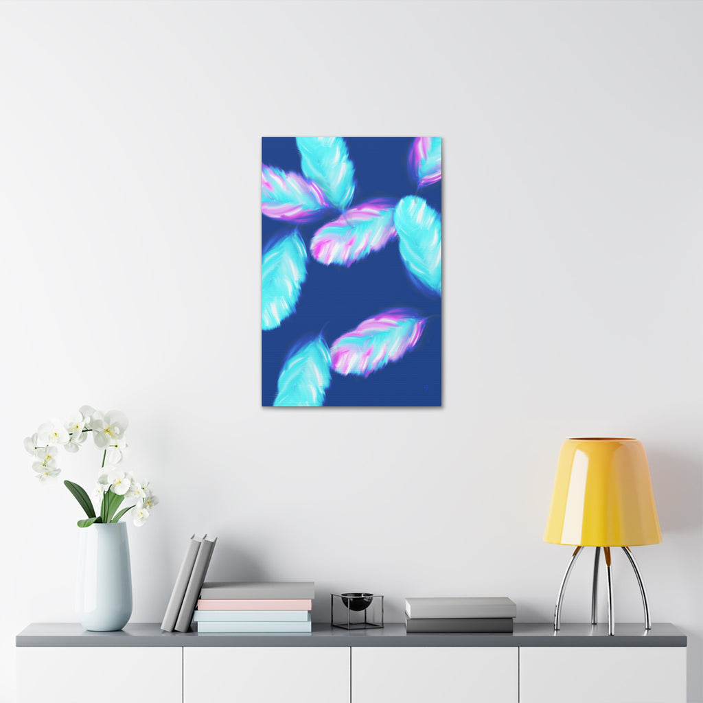 Abstract Neon Feathers Canvas Print — Turquoise & Pink Stretched Wall Art