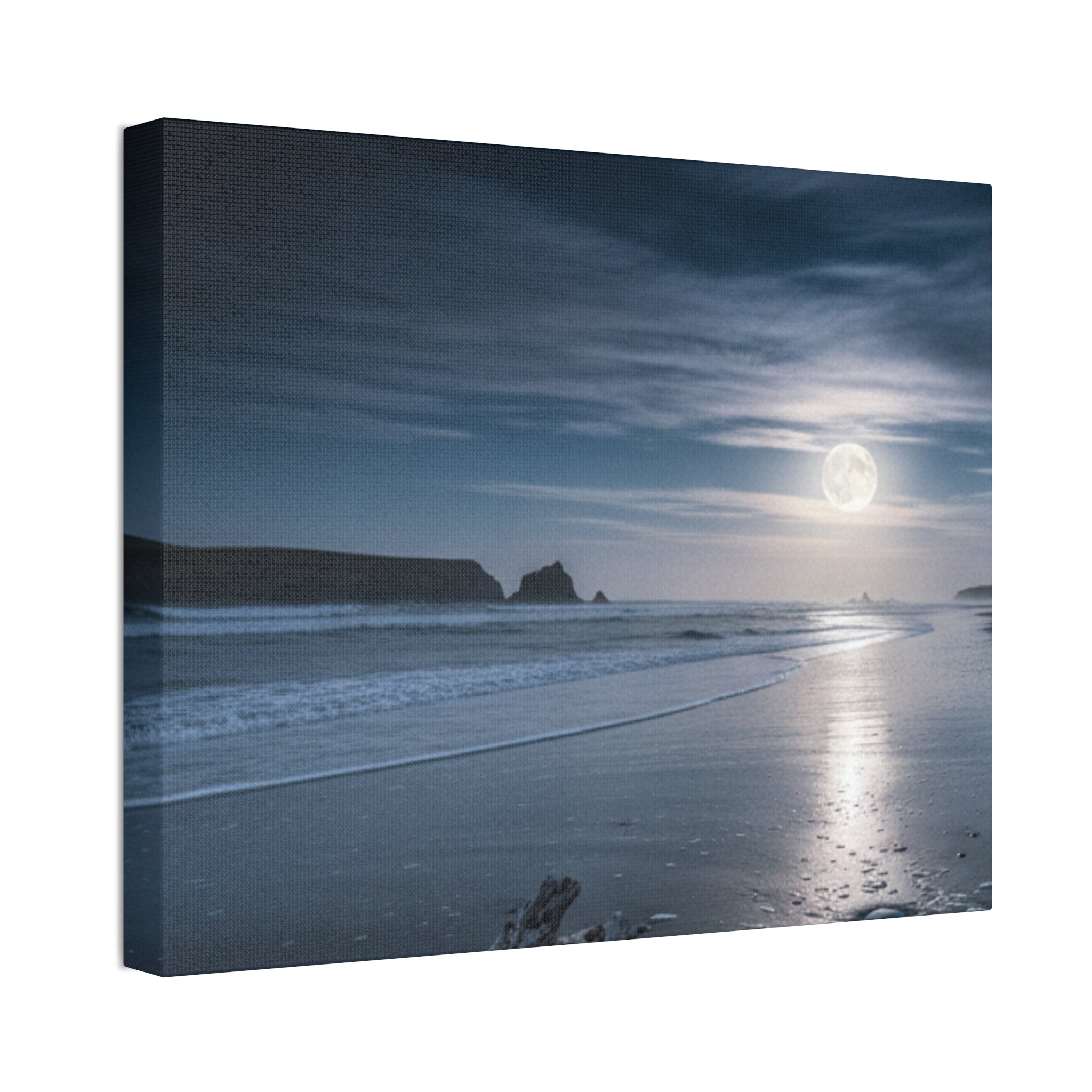 Moonlit Beach Canvas Wall Art — Tranquil Ocean Nightscape