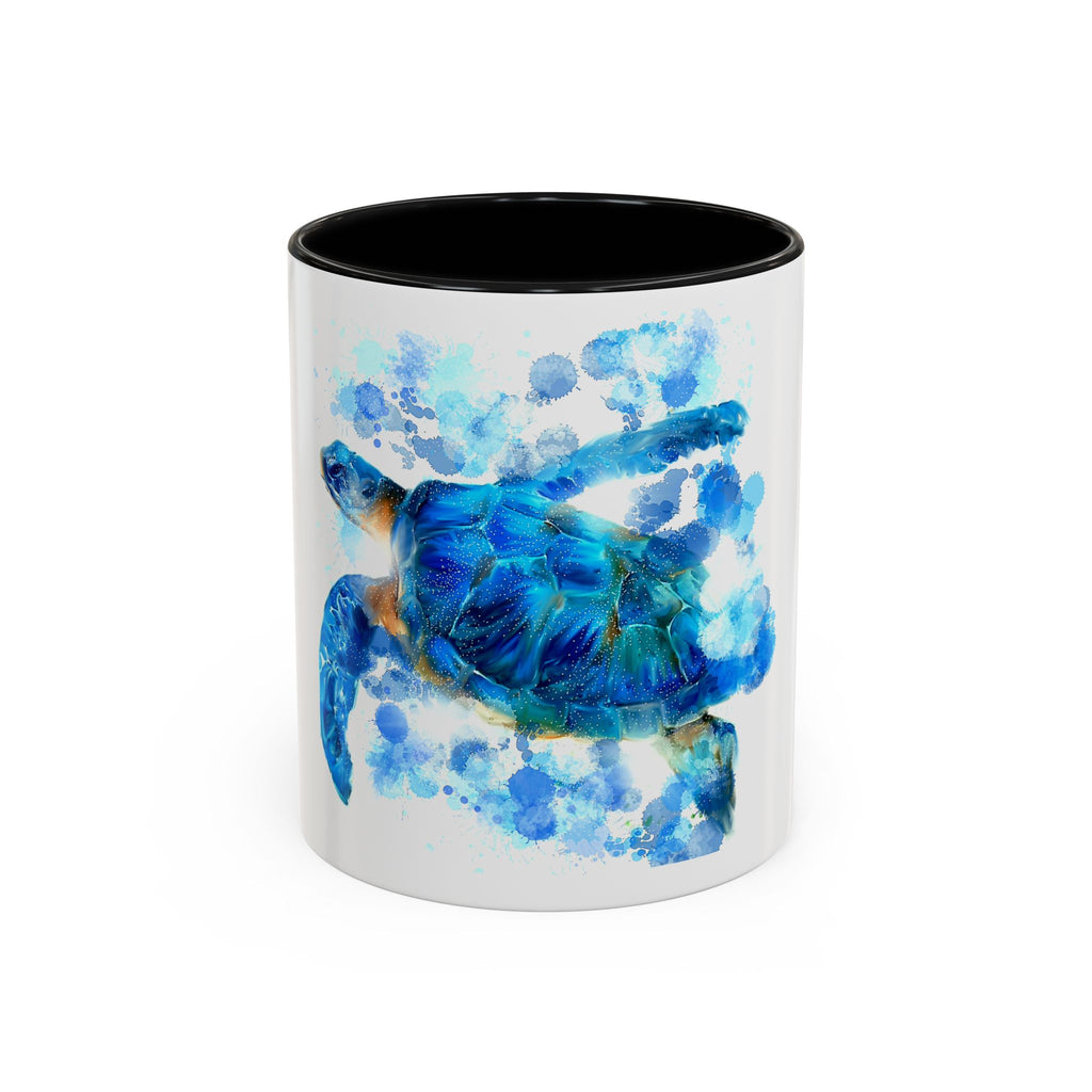 Blue Sea Turtle Accent Coffee Mug — Watercolor Ocean Turtle 11/15oz