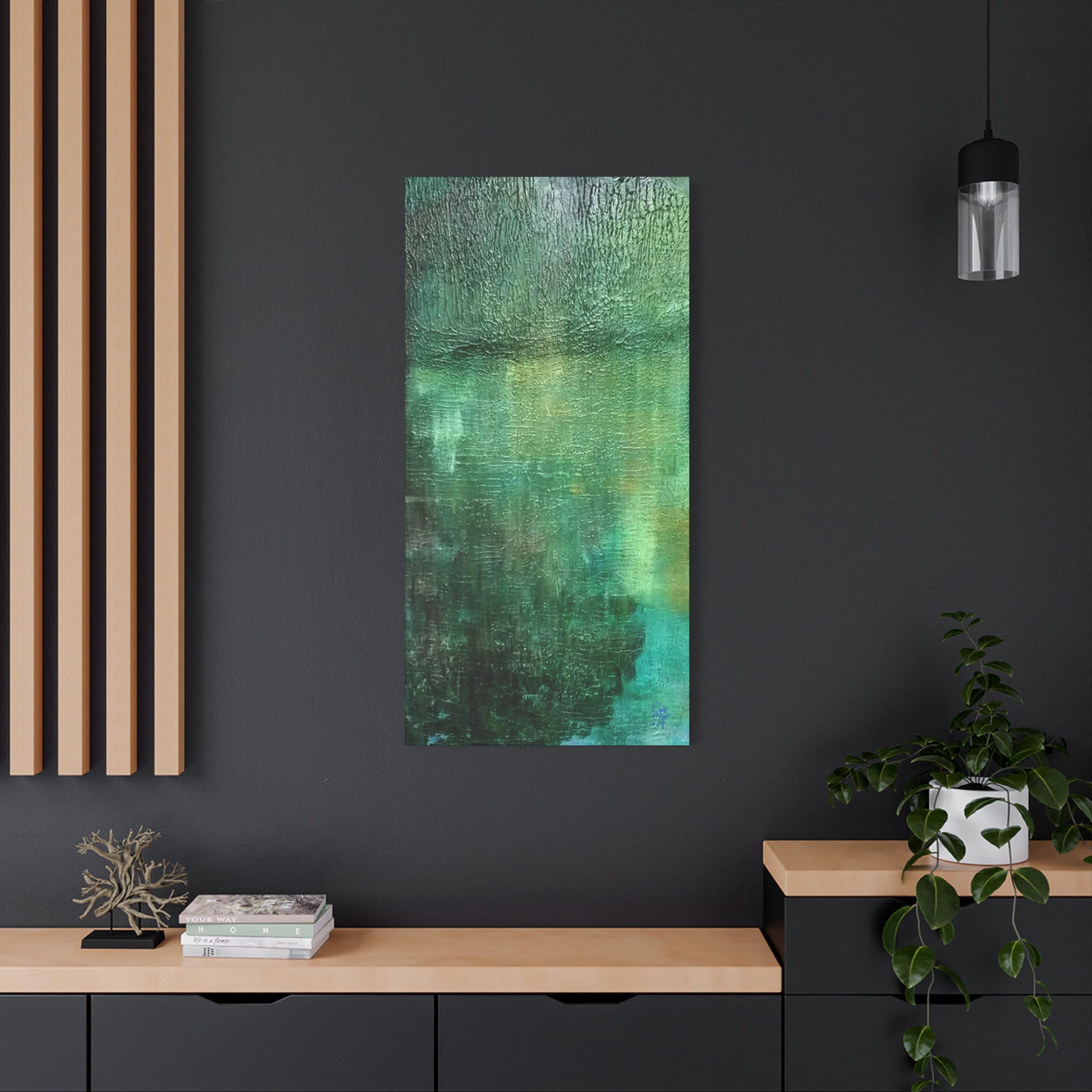 Emerald Abstract Matte Canvas Wall Art — Green Textured Stretched Canvas