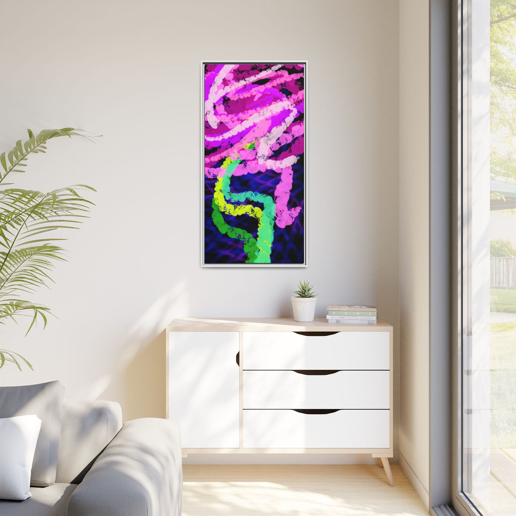 Framed Matte Canvas - Neon Rose Abstract Wall Art