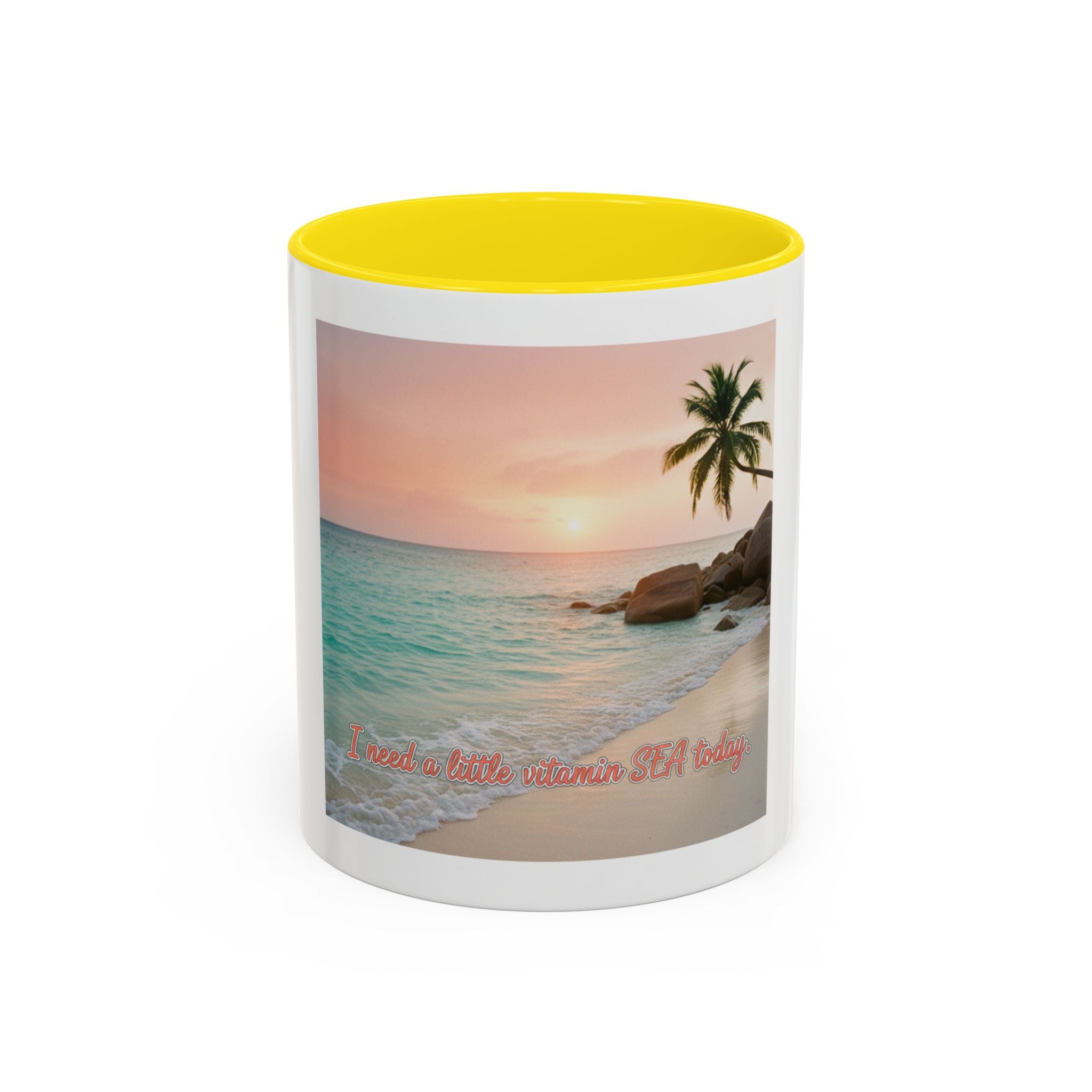 Tropical Beach Coffee Mug — Sunset Palm Ocean Accent Mug (11/15 oz)