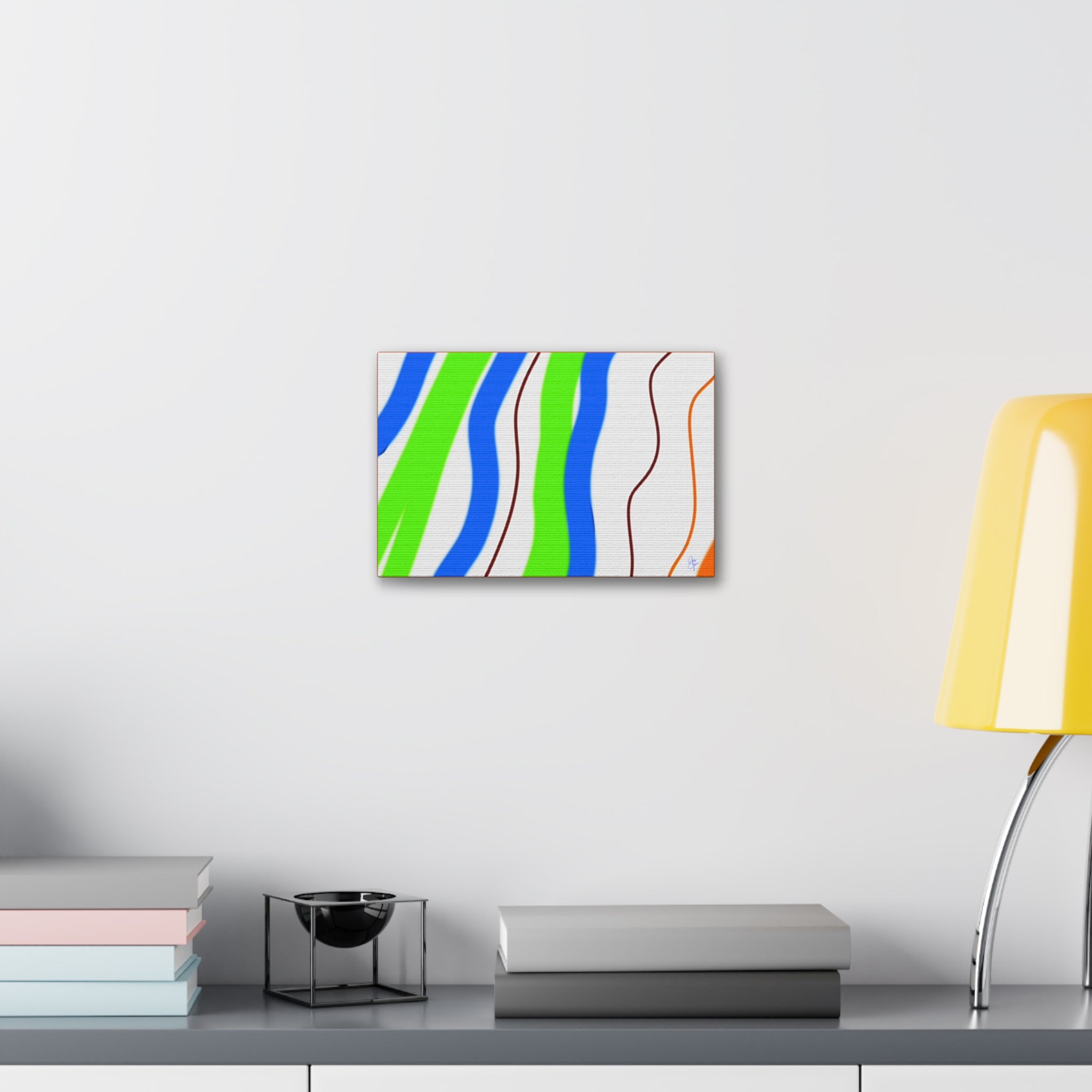 Abstract Wavy Stripes Canvas Print — Colorful Blue, Green & Orange Wall Art