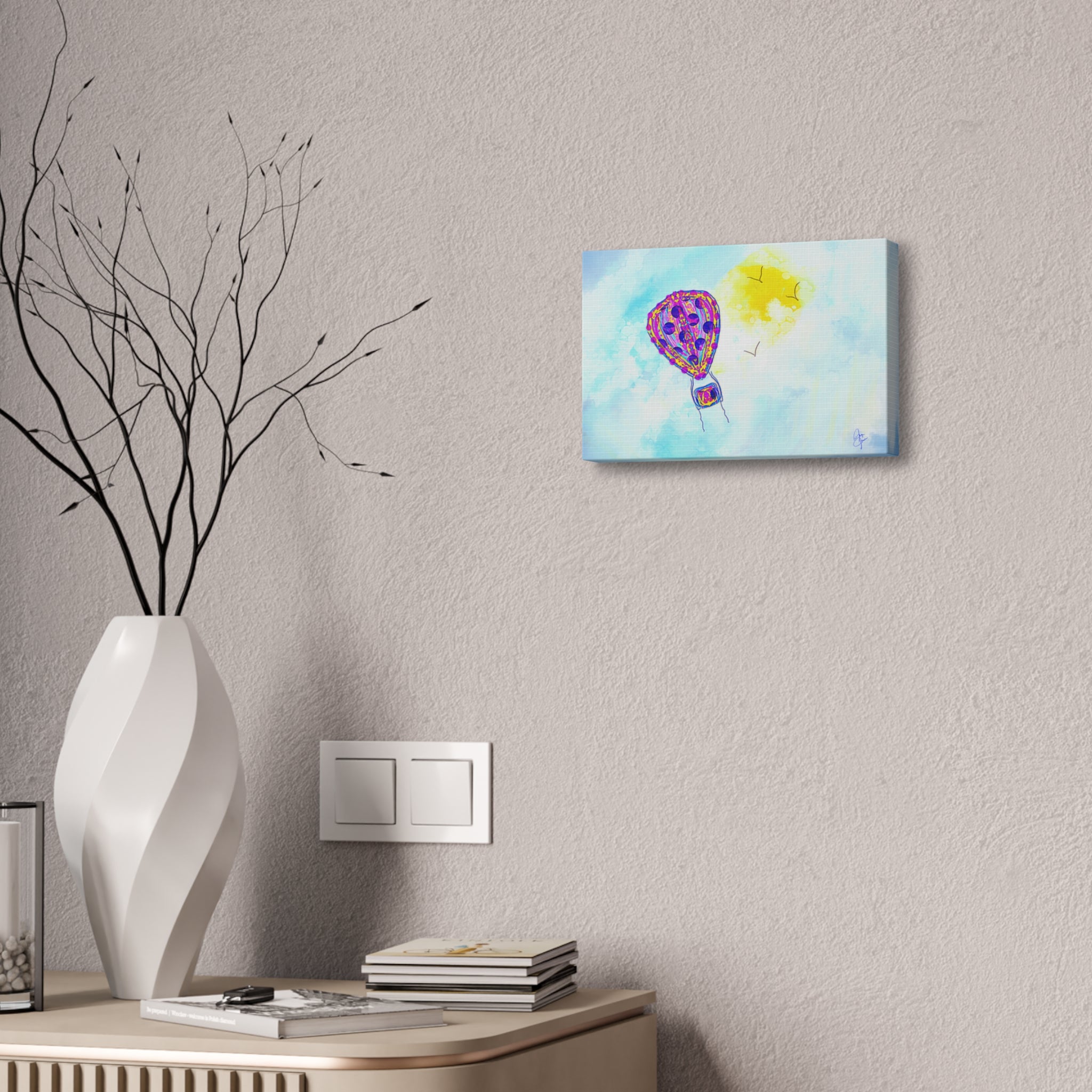 Hot Air Balloon Canvas Art – Whimsical Sunshine Nursery Wall Décor (Stretched Canvas)