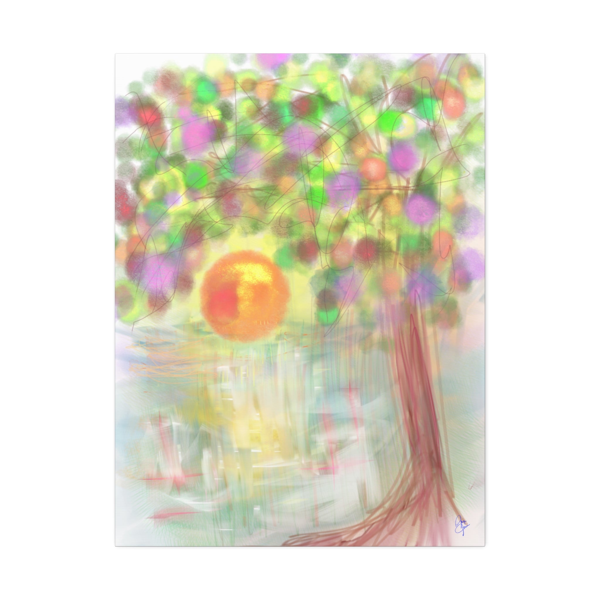 Canvas Art Print — Colorful Abstract Tree with Sun, Stretched Canvas 1.5"