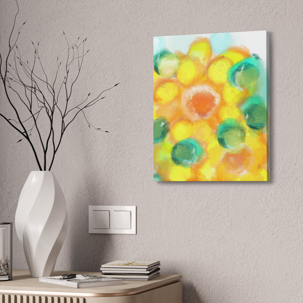 Abstract Sunshine Circles Canvas Art – Vibrant Yellow & Teal Stretched Wall Decor