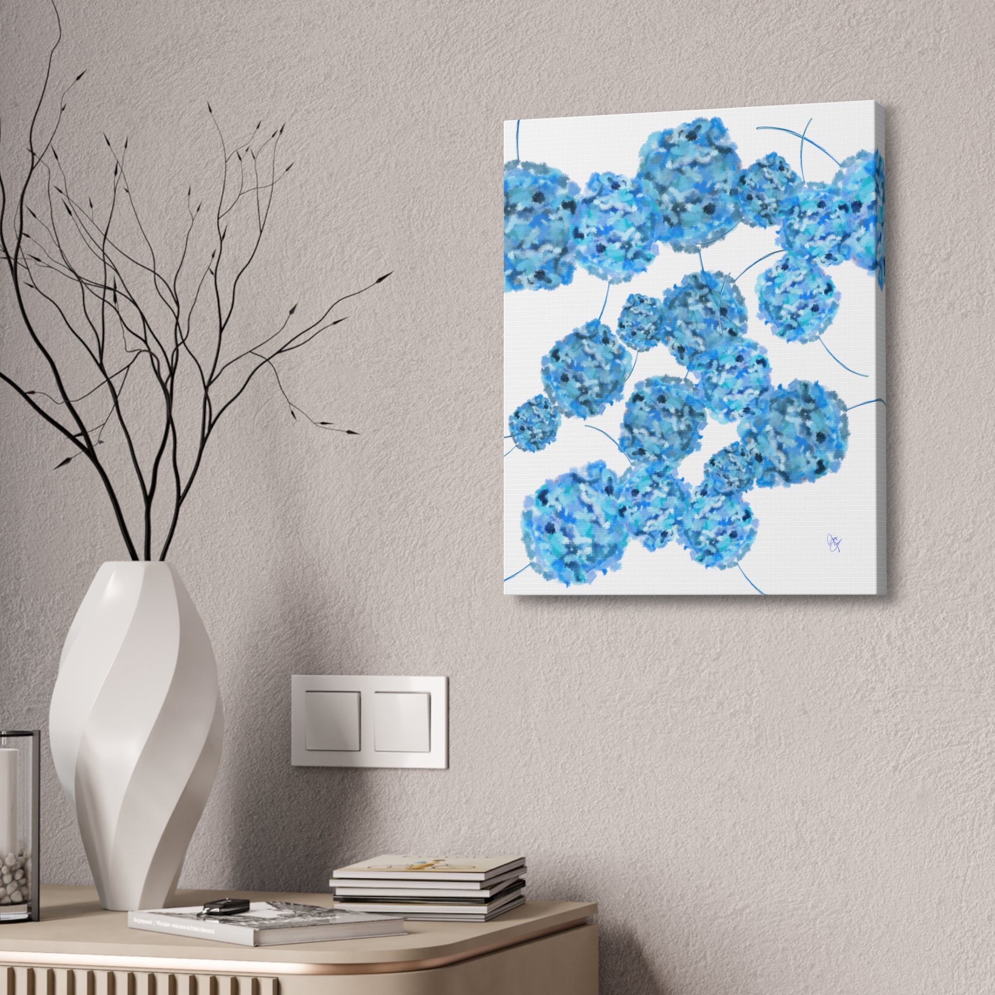 Blue Hydrangea Canvas Wall Art — Abstract Floral Stretched Canvas (1.5" Depth)