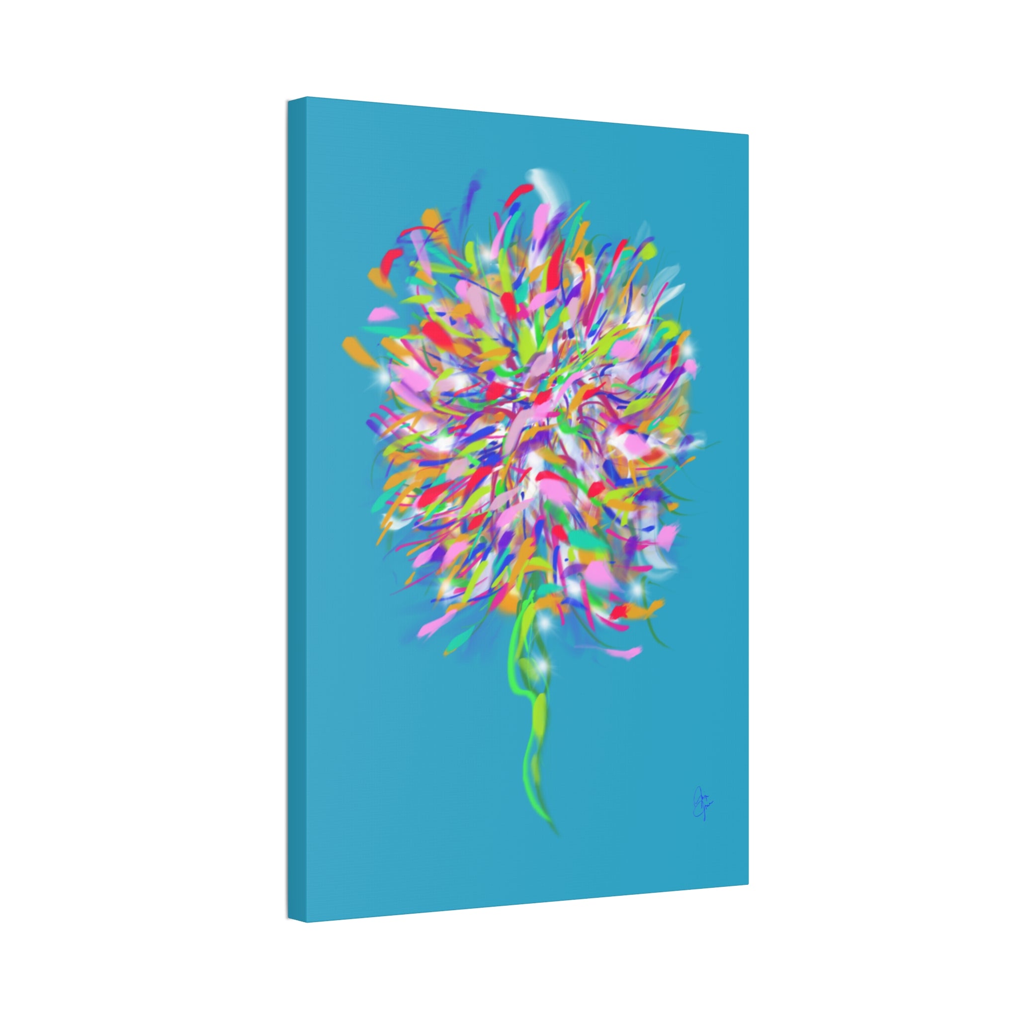Abstract Floral Burst Canvas Print — Colorful Flower Wall Art on Deep Blue