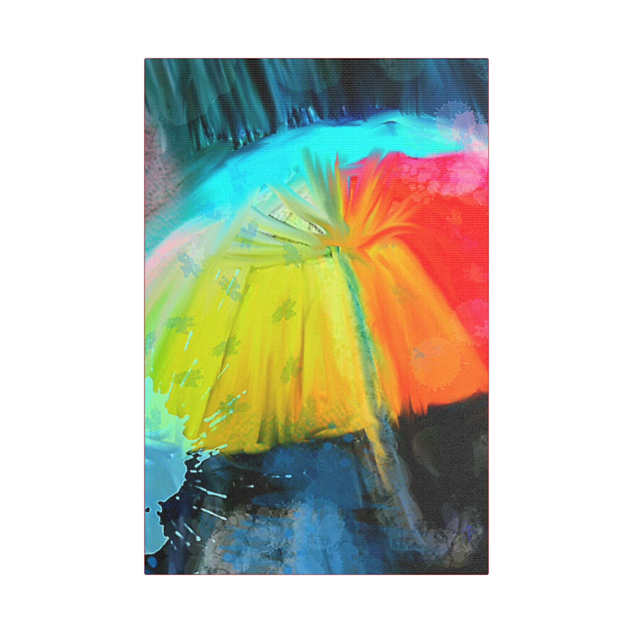 Abstract Rainbow Umbrella Canvas Print — Bright Colorful Satin-Stretched Wall Art