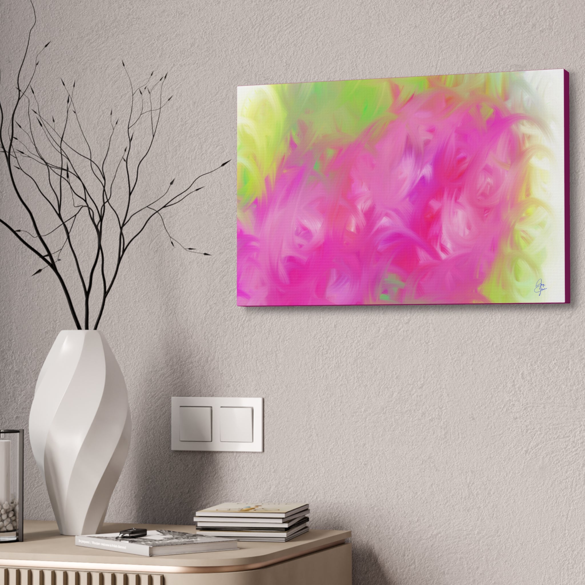 Abstract Pink & Lime Floral Canvas Print — Stretched 1.5"