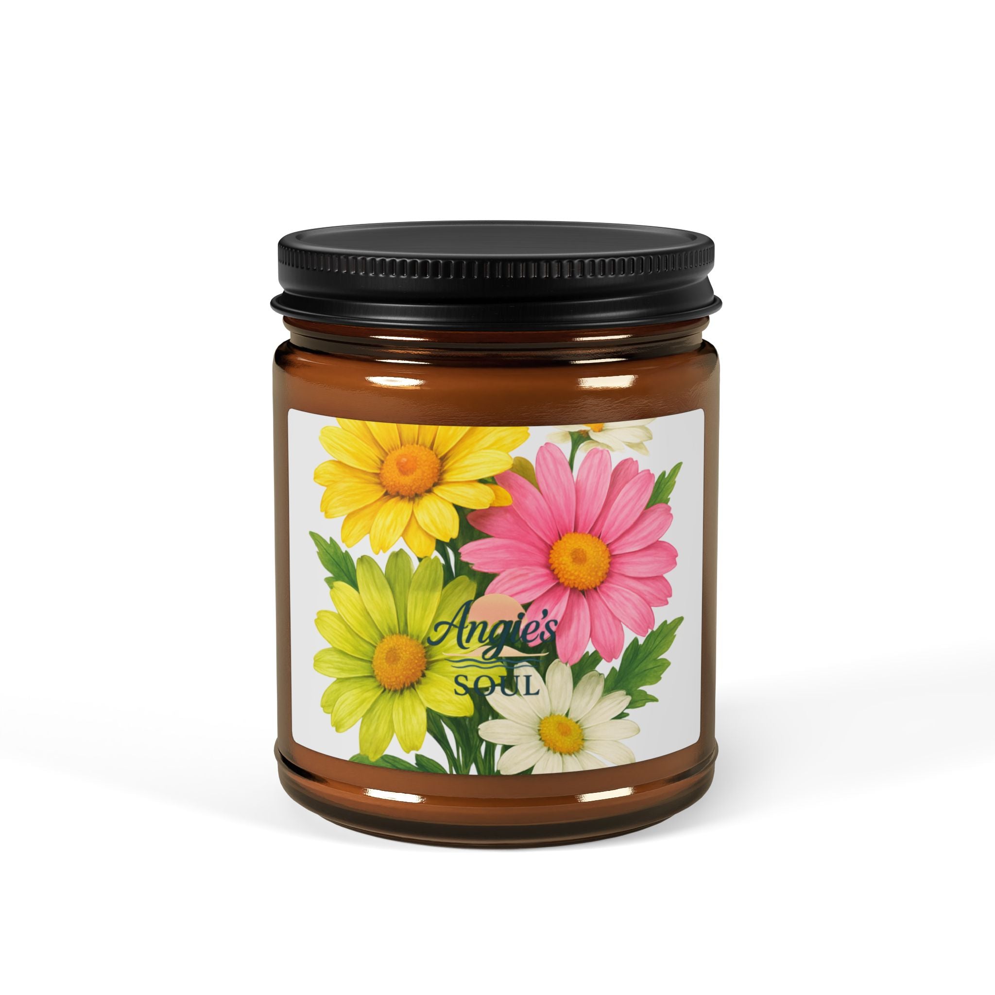 Soy Candle — Floral Daisies Scented Amber Jar
