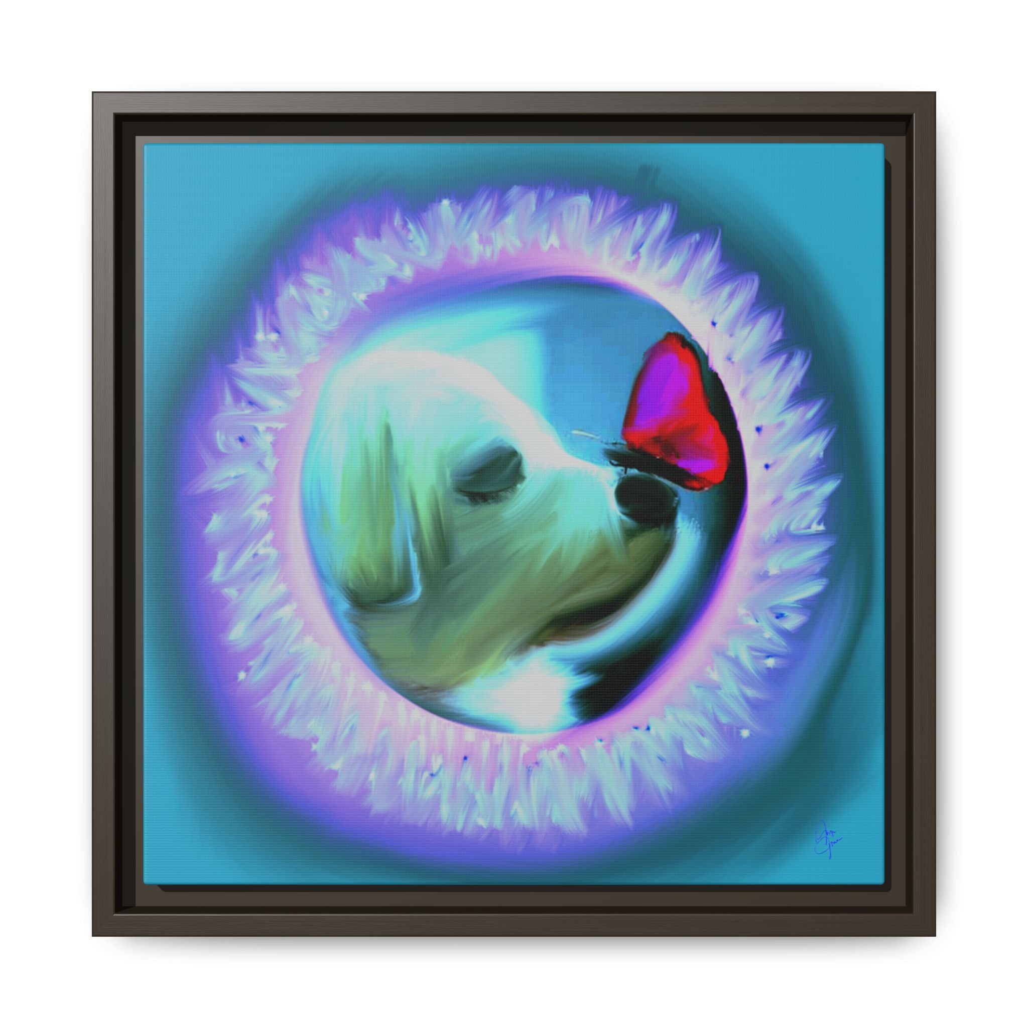 Framed Matte Canvas - Puppy with Butterfly Pop Art