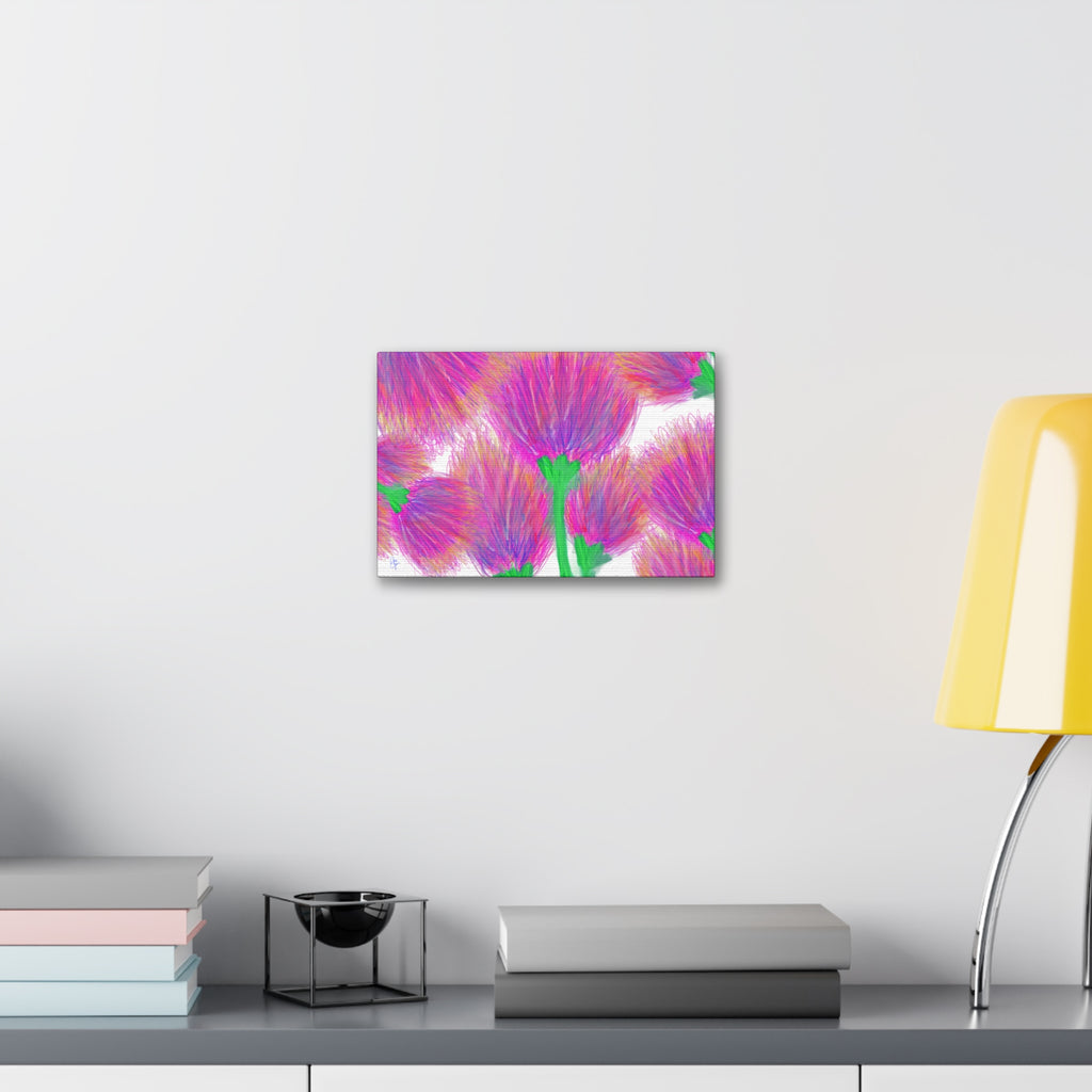 Floral Burst Canvas Print — Vibrant Pink Thistles Stretched Wall Art
