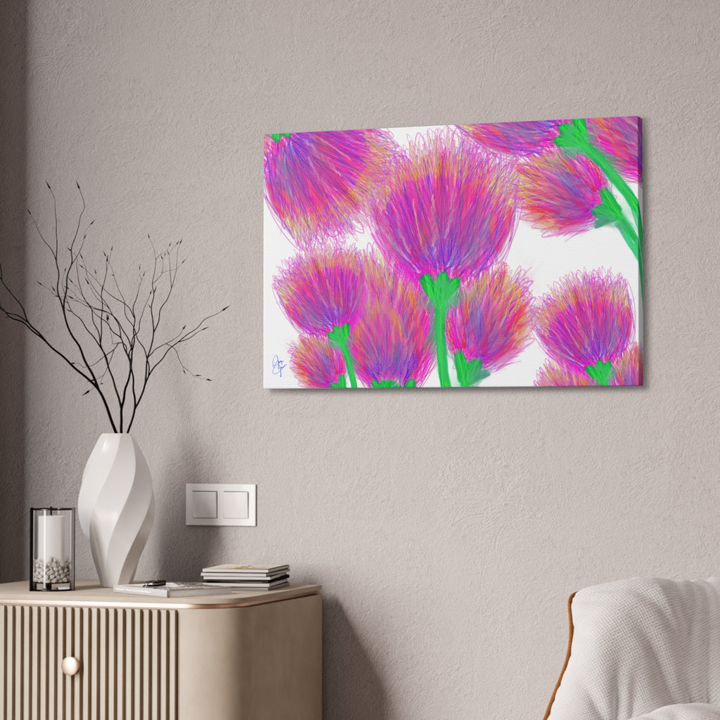 Floral Burst Canvas Print — Vibrant Pink Thistles Stretched Wall Art