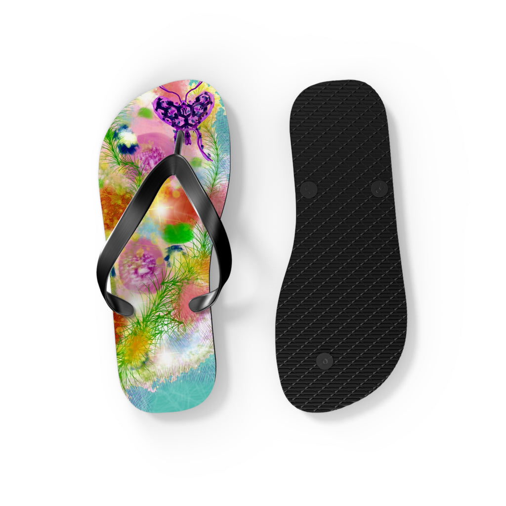 Floral Watercolor Flip Flops - Colorful Beach Sandals with Dreamy Garden Print