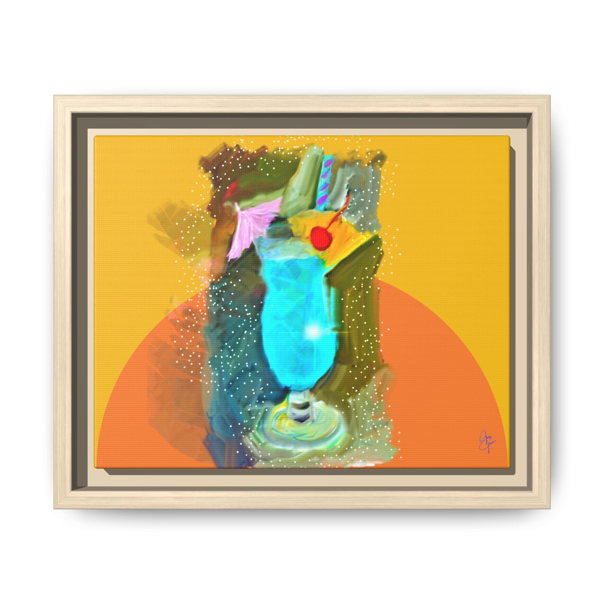 Tropical Blue Cocktail Canvas Print — Framed Matte Bar Art