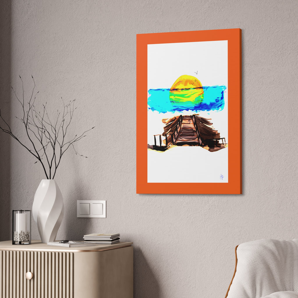 Beach Pier Sunrise Canvas Wall Art – Vibrant Tropical Seascape on Stretched Canvas