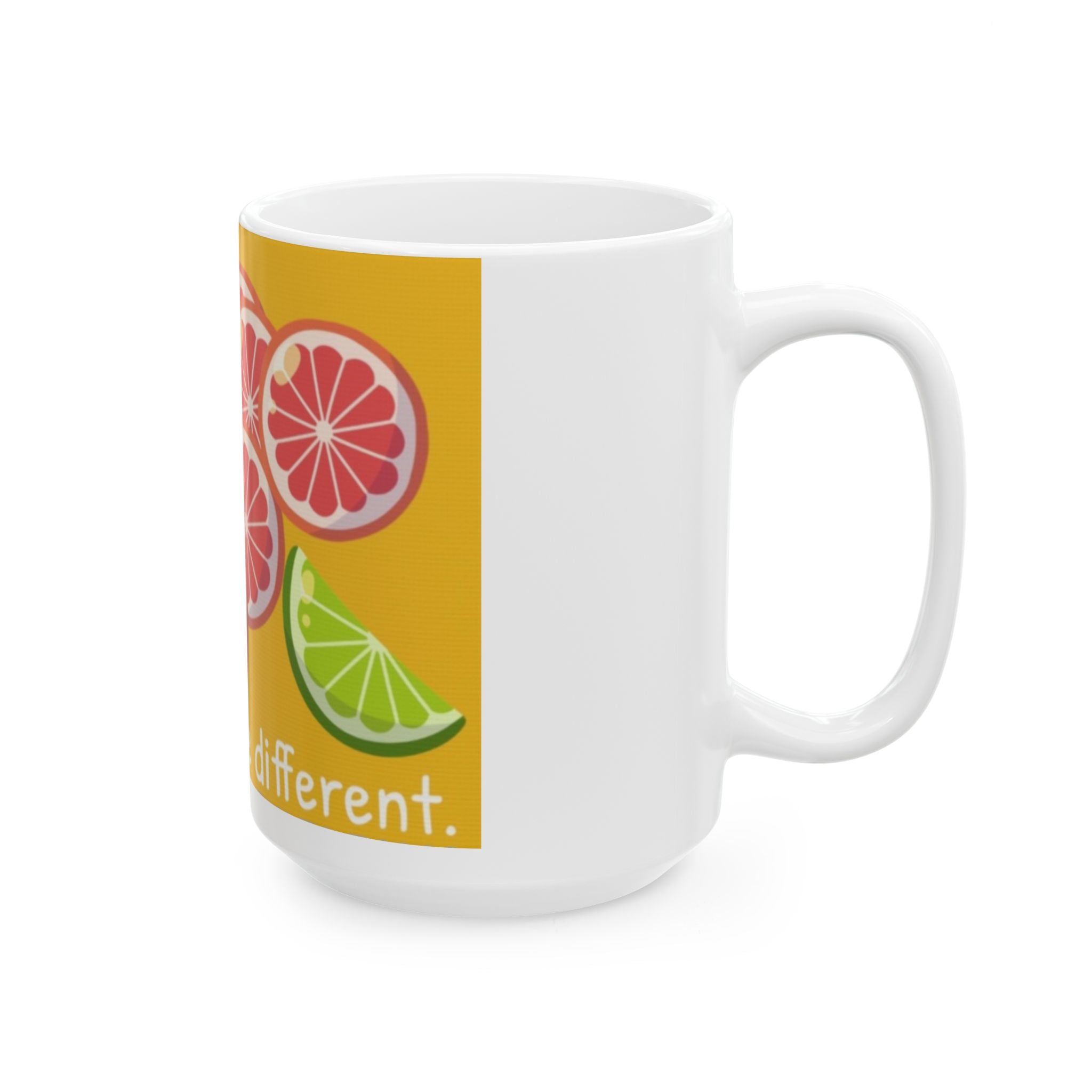 Citrus Slice Ceramic Mug – "It's Okay to Be Different" Colorful Grapefruit & Lime Coffee Cup