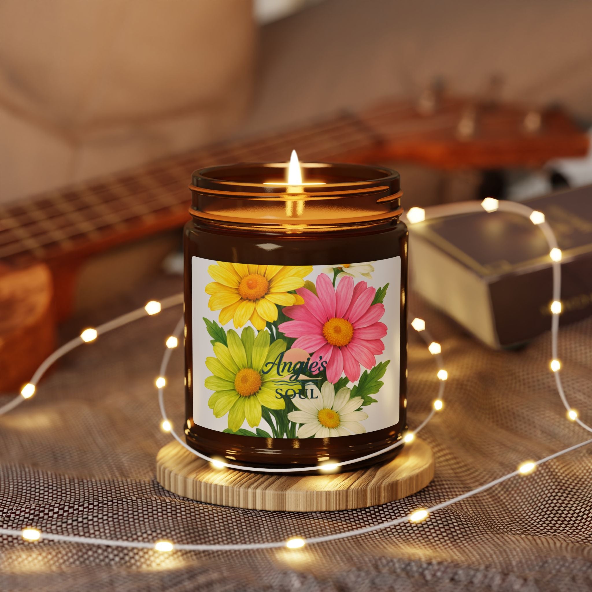 Soy Candle — Floral Daisies Scented Amber Jar