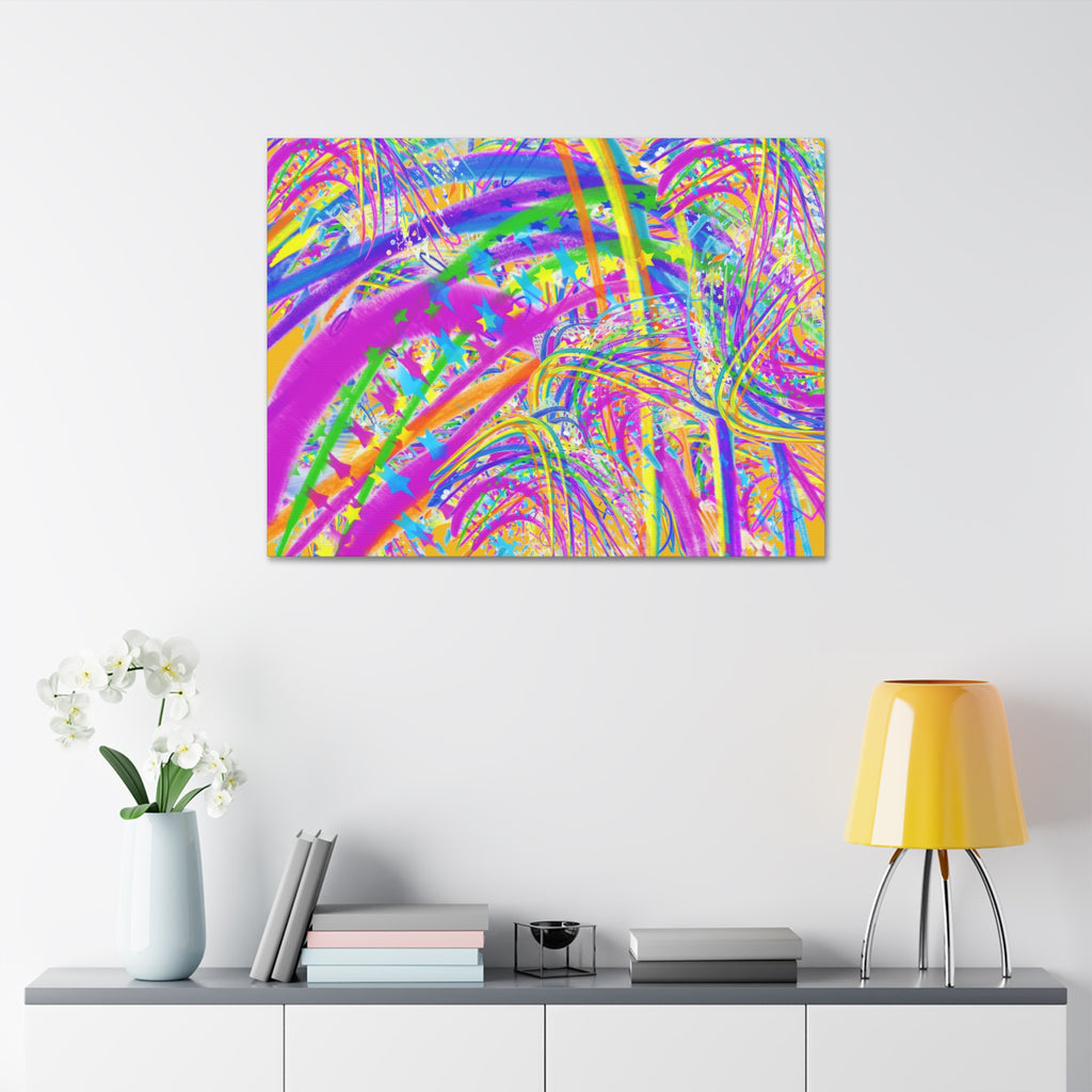 Vibrant Tropical Palm Abstract Canvas – Colorful 1.5" Stretched Wall Art