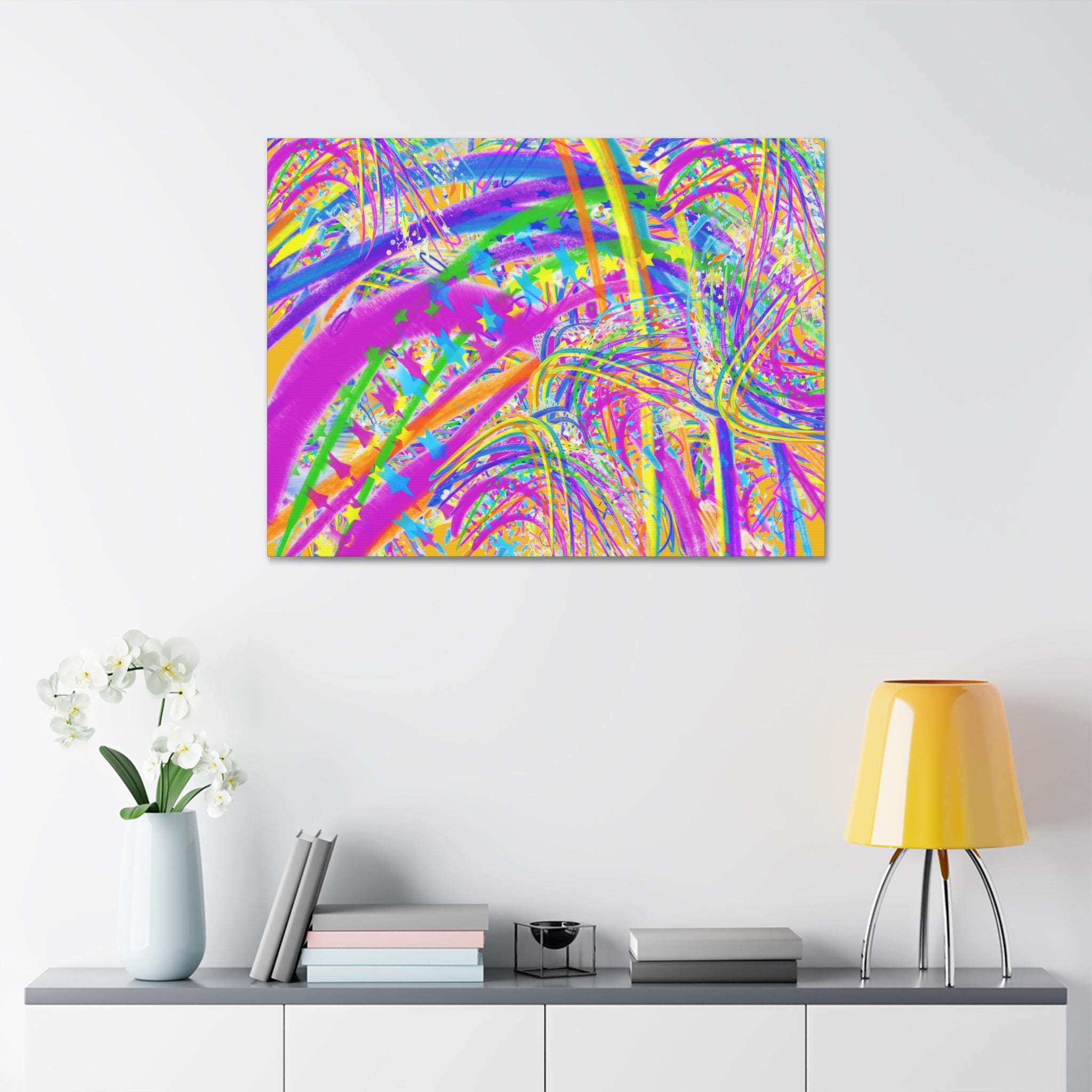 Vibrant Tropical Palm Abstract Canvas – Colorful 1.5" Stretched Wall Art