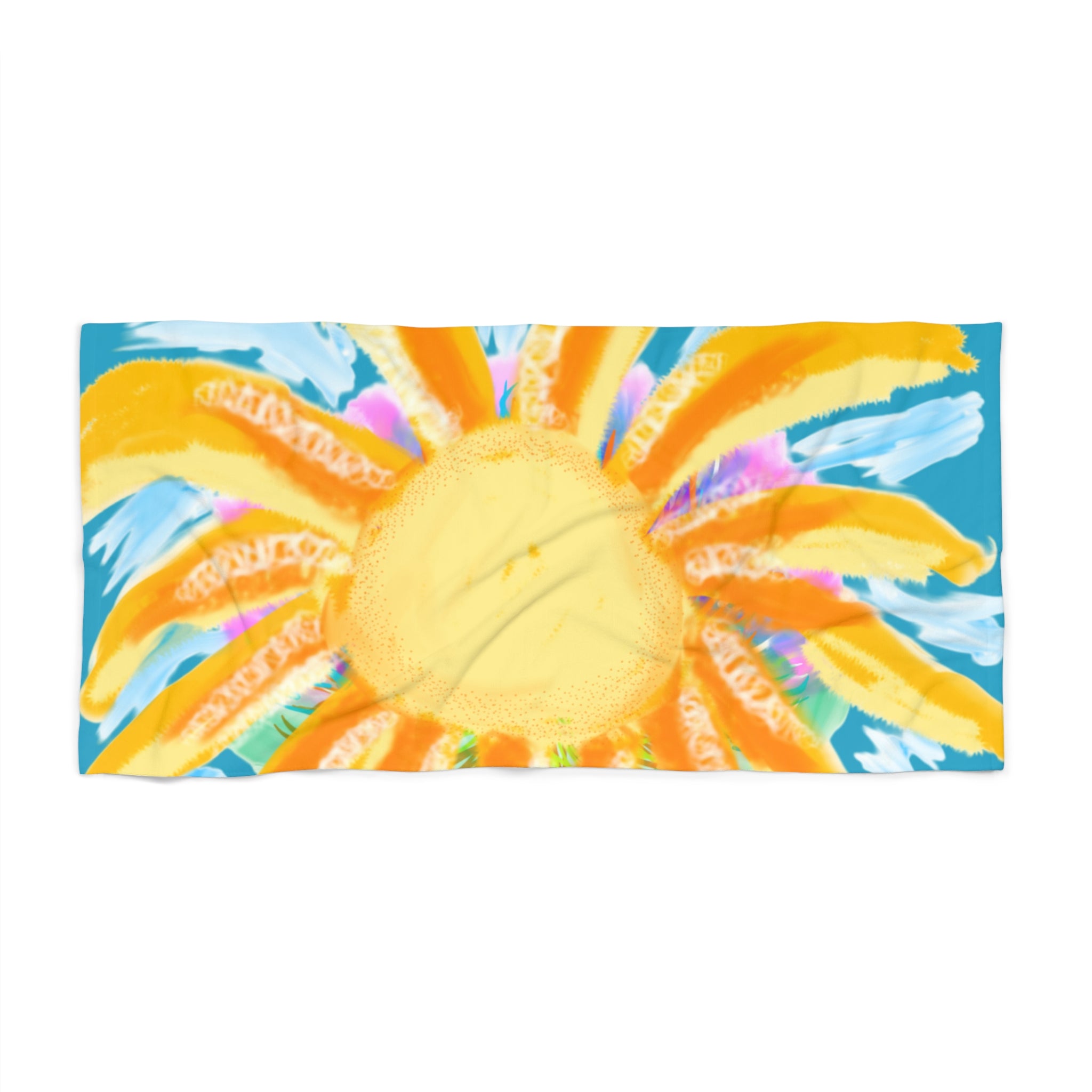 Sunny Splash Beach Towel – Bright Watercolor Sun Design