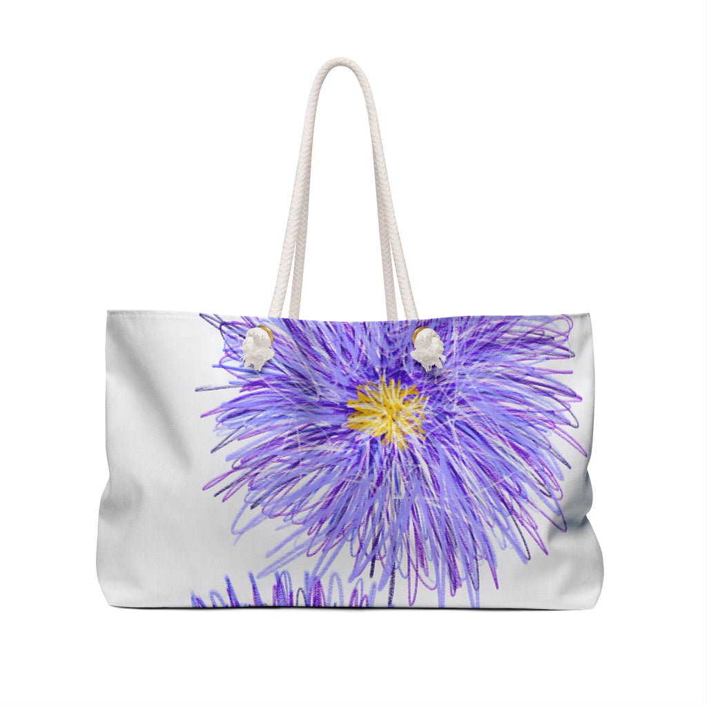 Weekender Bag — Large Purple Aster Floral Tote for Travel & Beach