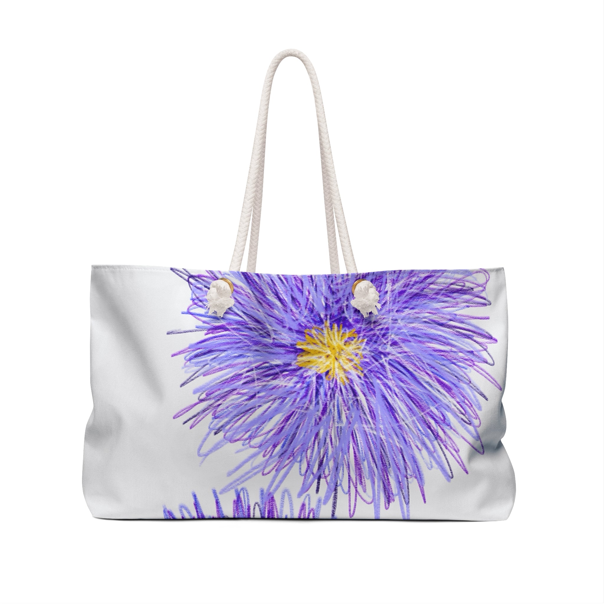 Weekender Bag — Large Purple Aster Floral Tote for Travel & Beach