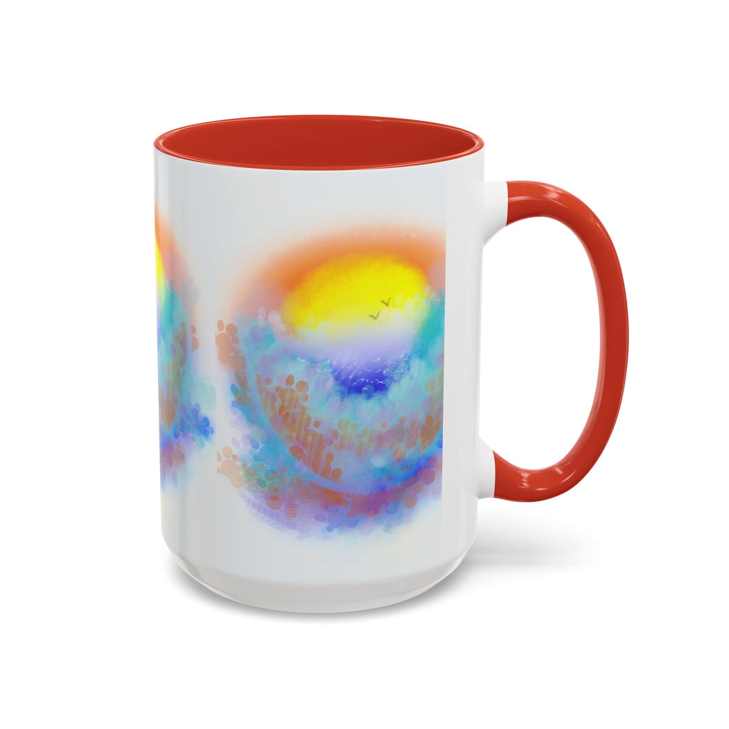 Sunrise Watercolor Accent Coffee Mug — Colorful Ocean Sunrise Art (11/15 oz)