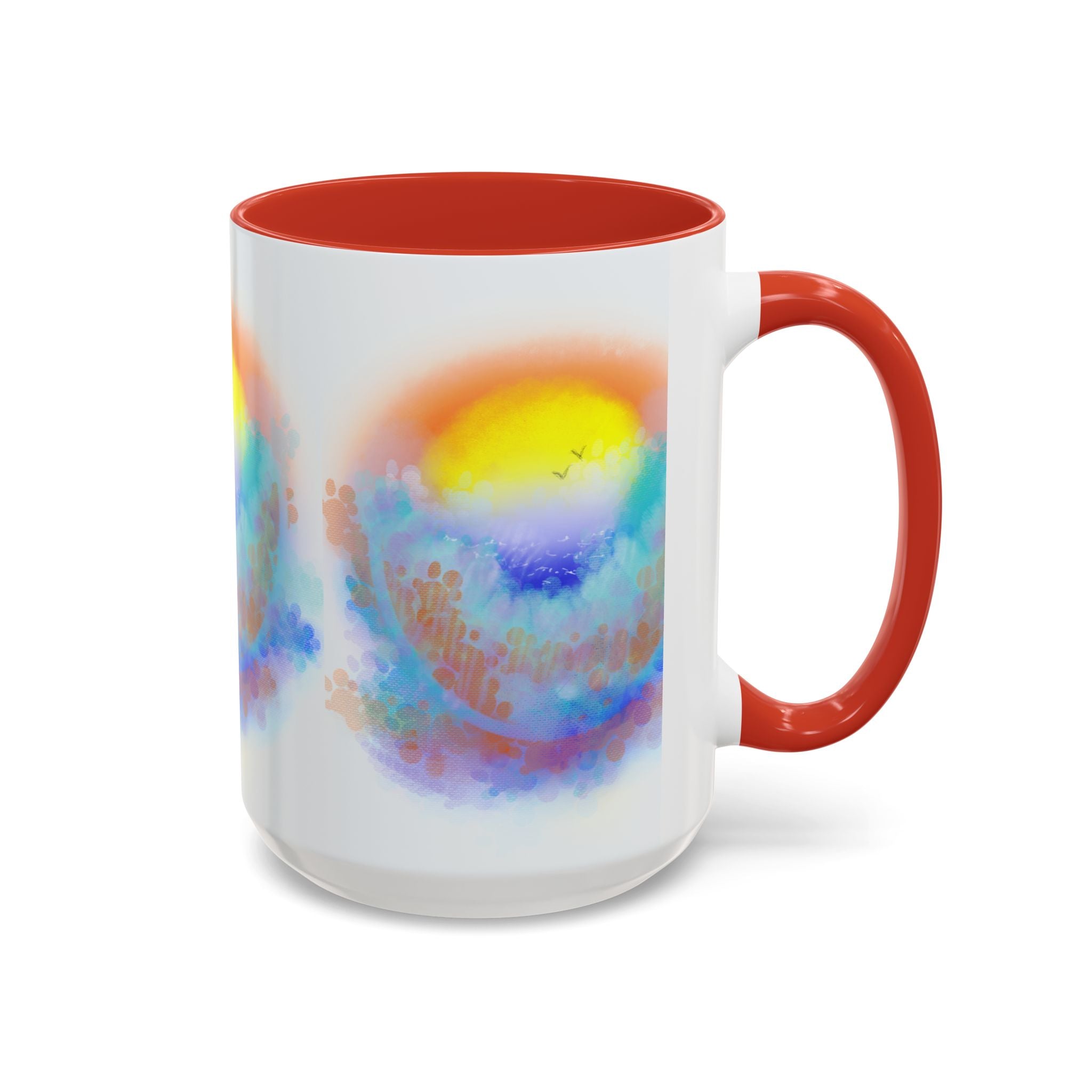Sunrise Watercolor Accent Coffee Mug — Colorful Ocean Sunrise Art (11/15 oz)