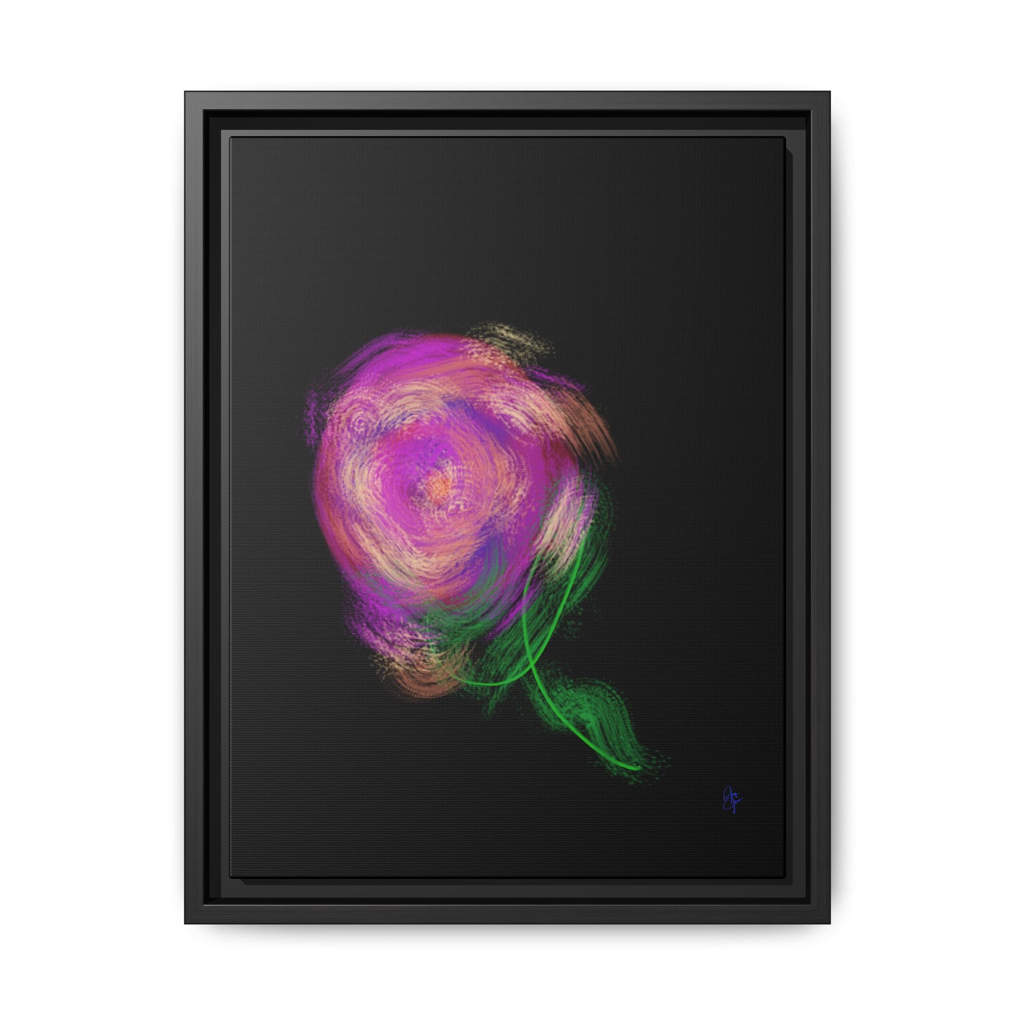 Abstract Rose Swirl Matte Framed Canvas — Multicolor Floral Wall Art