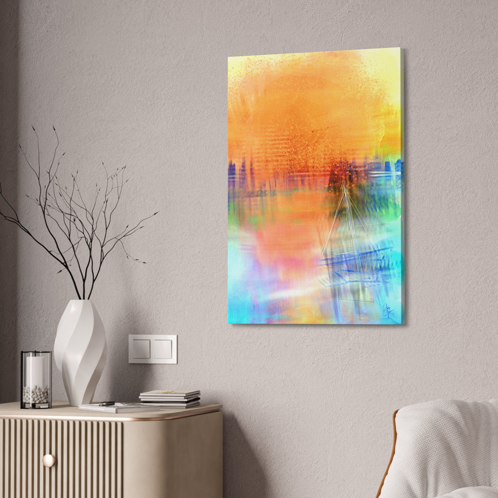 Abstract Color Burst Canvas — Vibrant Orange & Blue Stretched Wall Art