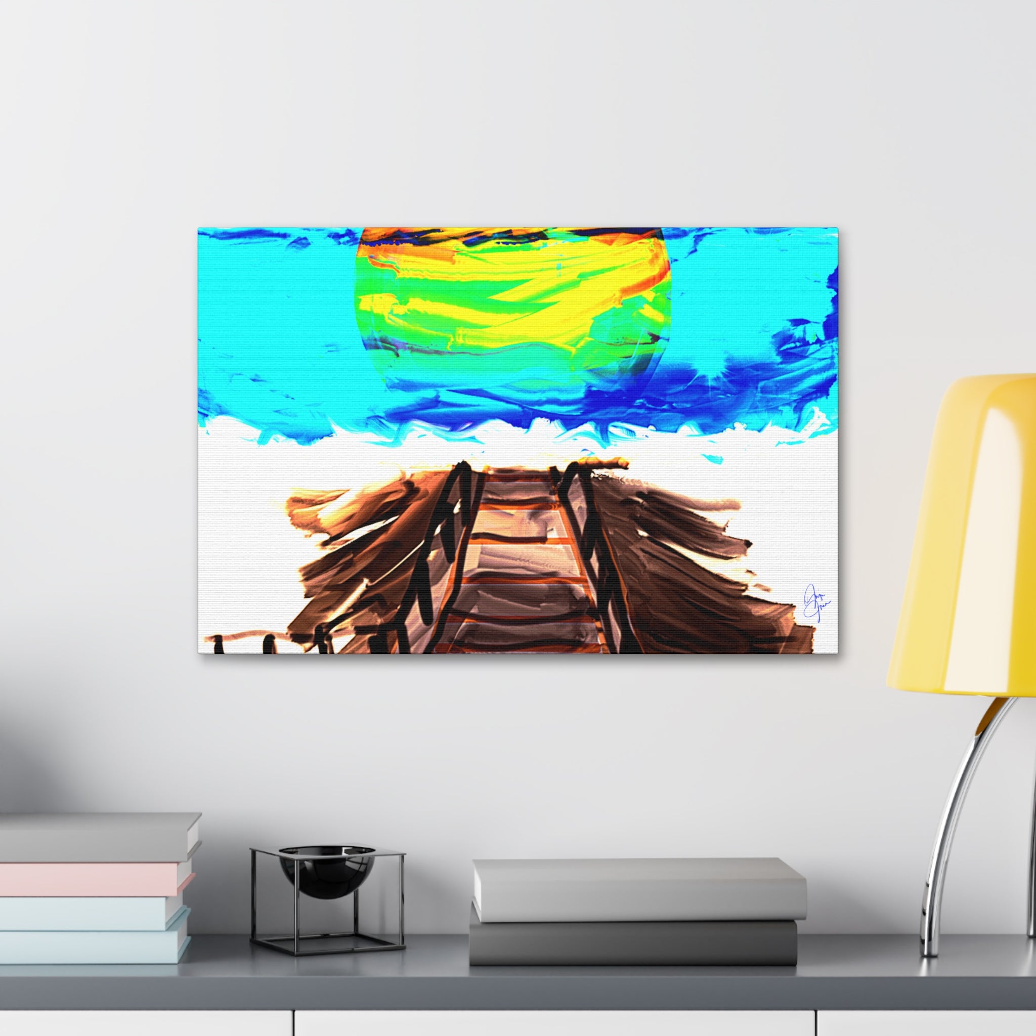 Beach Pier Sunrise Canvas Wall Art – Vibrant Tropical Seascape on Stretched Canvas
