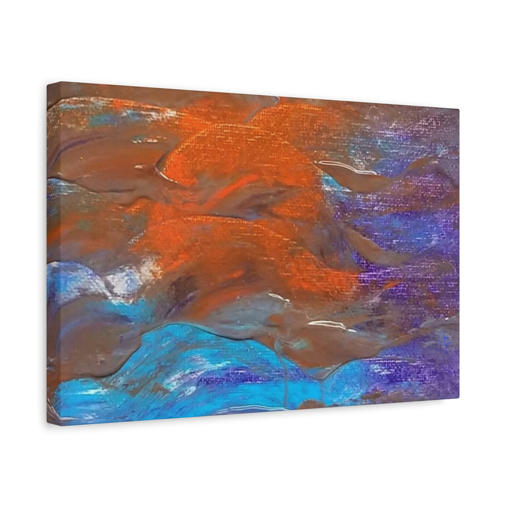 Abstract Ocean Waves Matte Canvas Art - Blue & Orange Textured Stretched Canvas