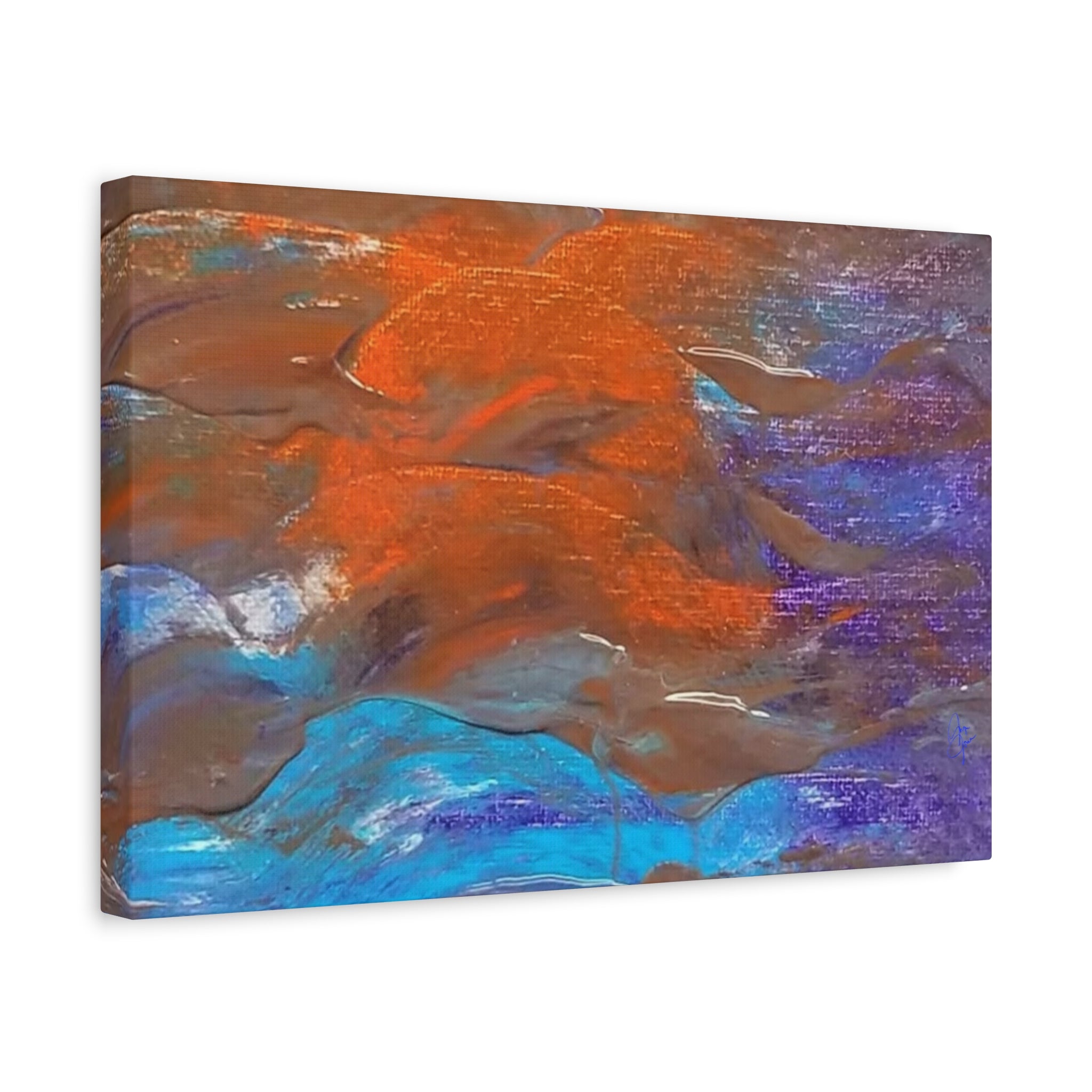 Abstract Ocean Waves Matte Canvas Art - Blue & Orange Textured Stretched Canvas