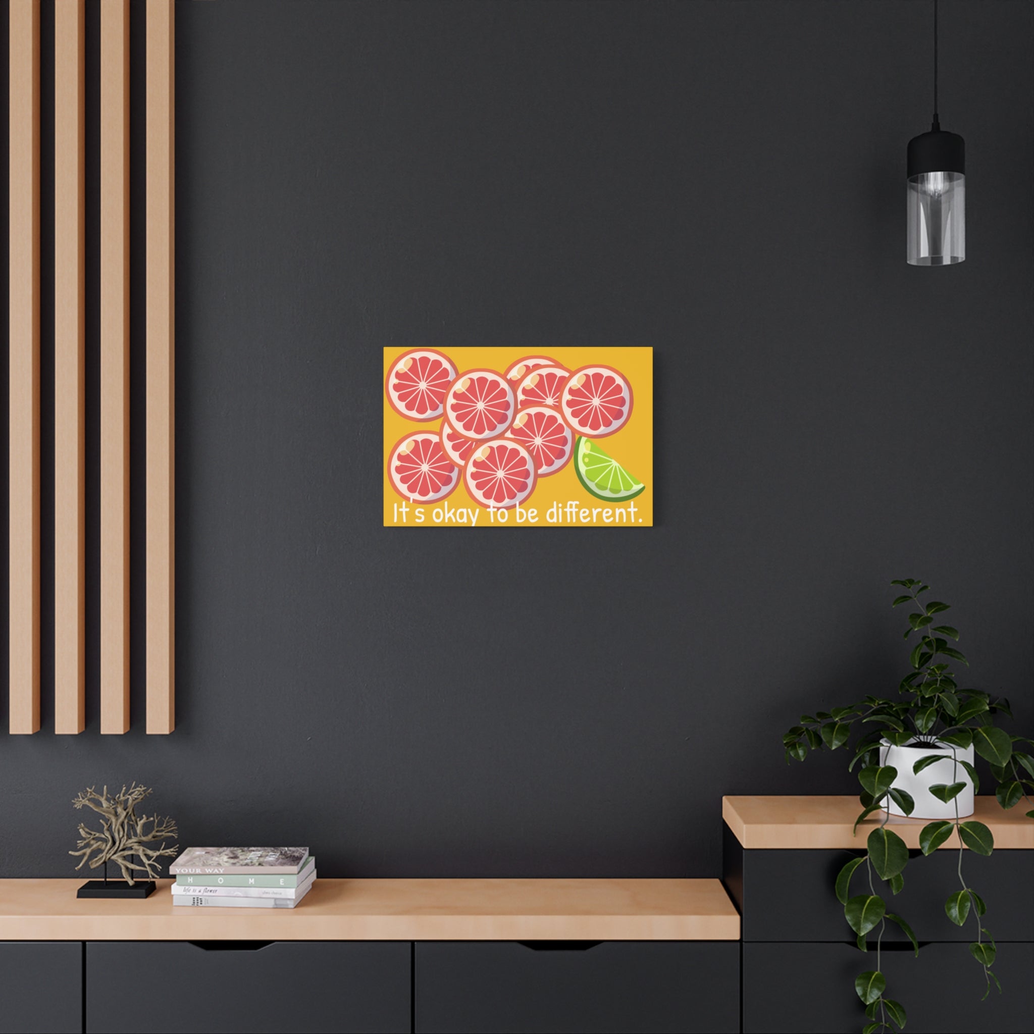 Canvas Wall Art — "It’s Okay to Be Different" Grapefruit & Lime Inspirational Print