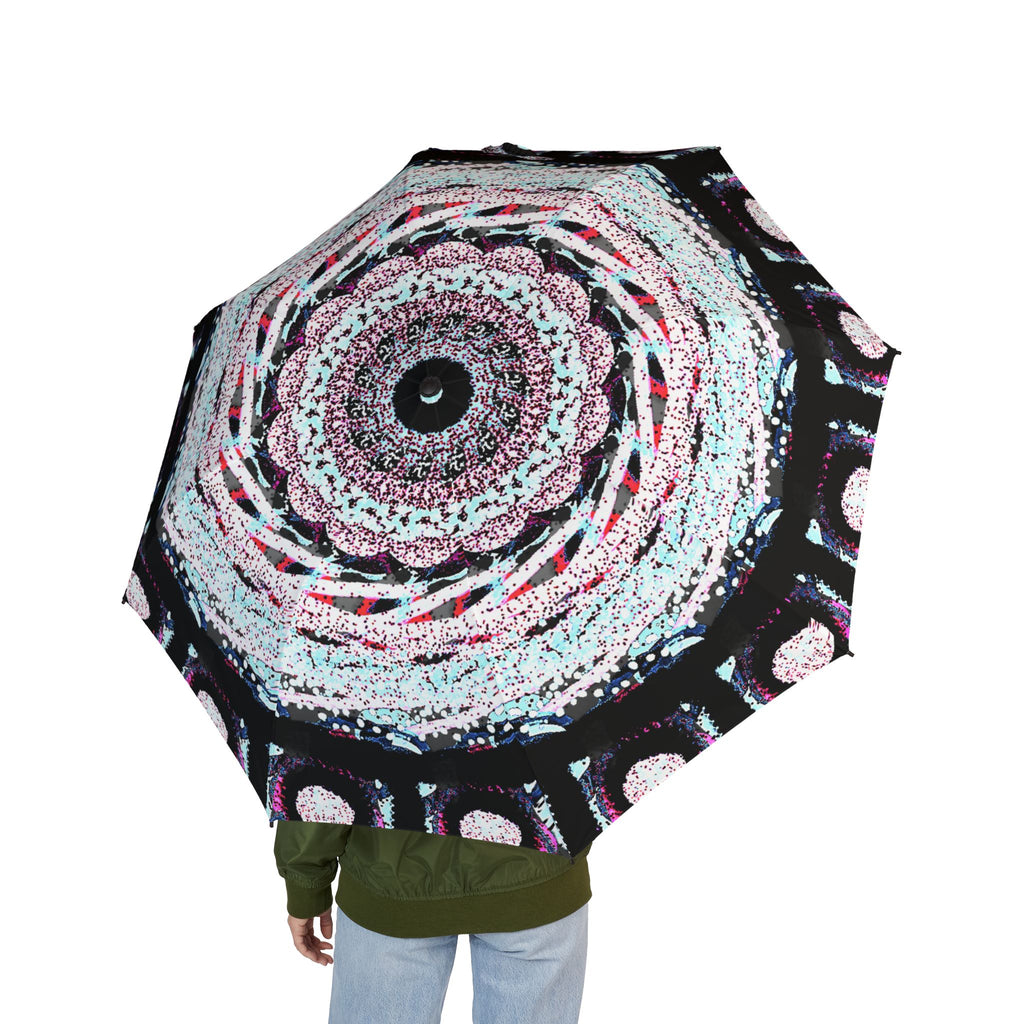 Foldable Umbrella — Pink & Black Mandala Automatic-Open Rain Umbrella