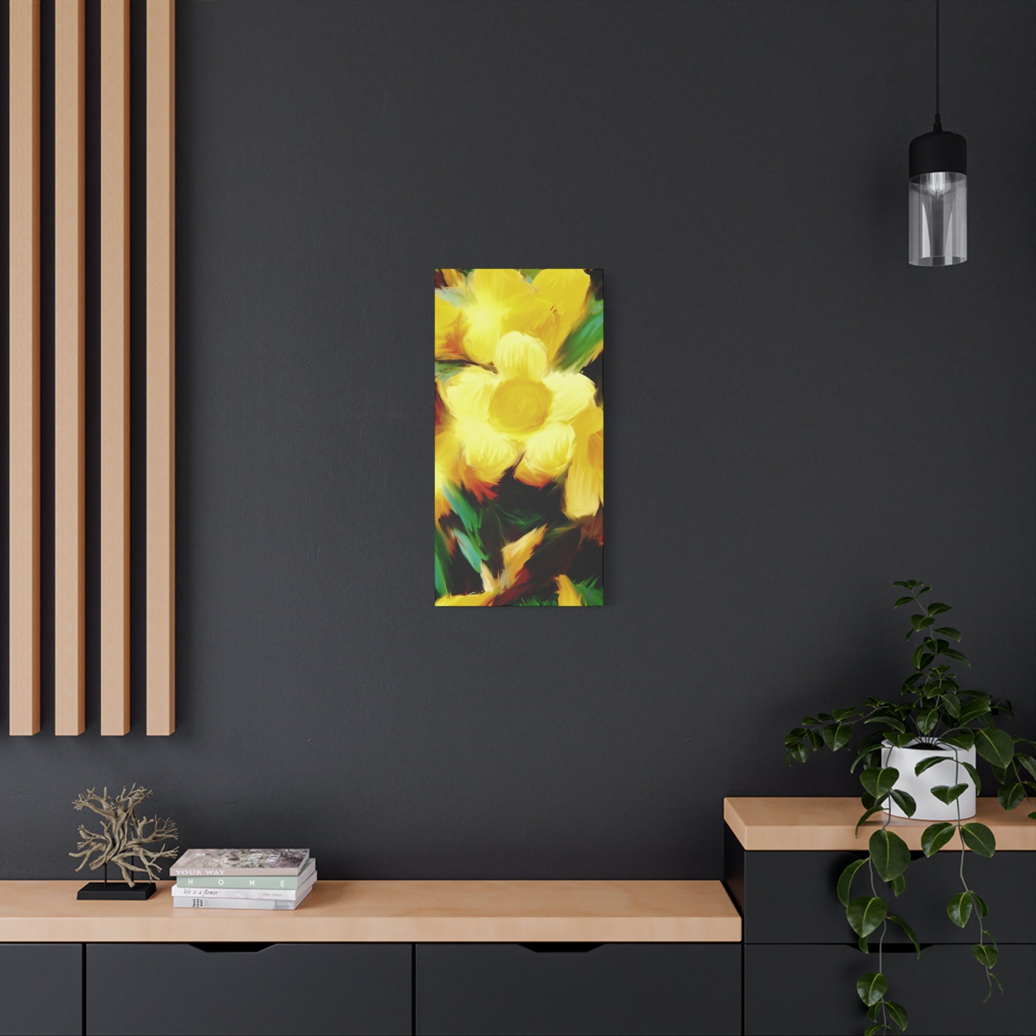 Yellow Floral Canvas Wall Art – Bright Sunflower-Style Painting, Matte Stretched Print