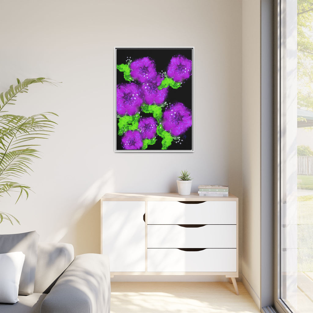 Framed Floral Canvas Print — Matte Multi-Color Blooms Wall Art