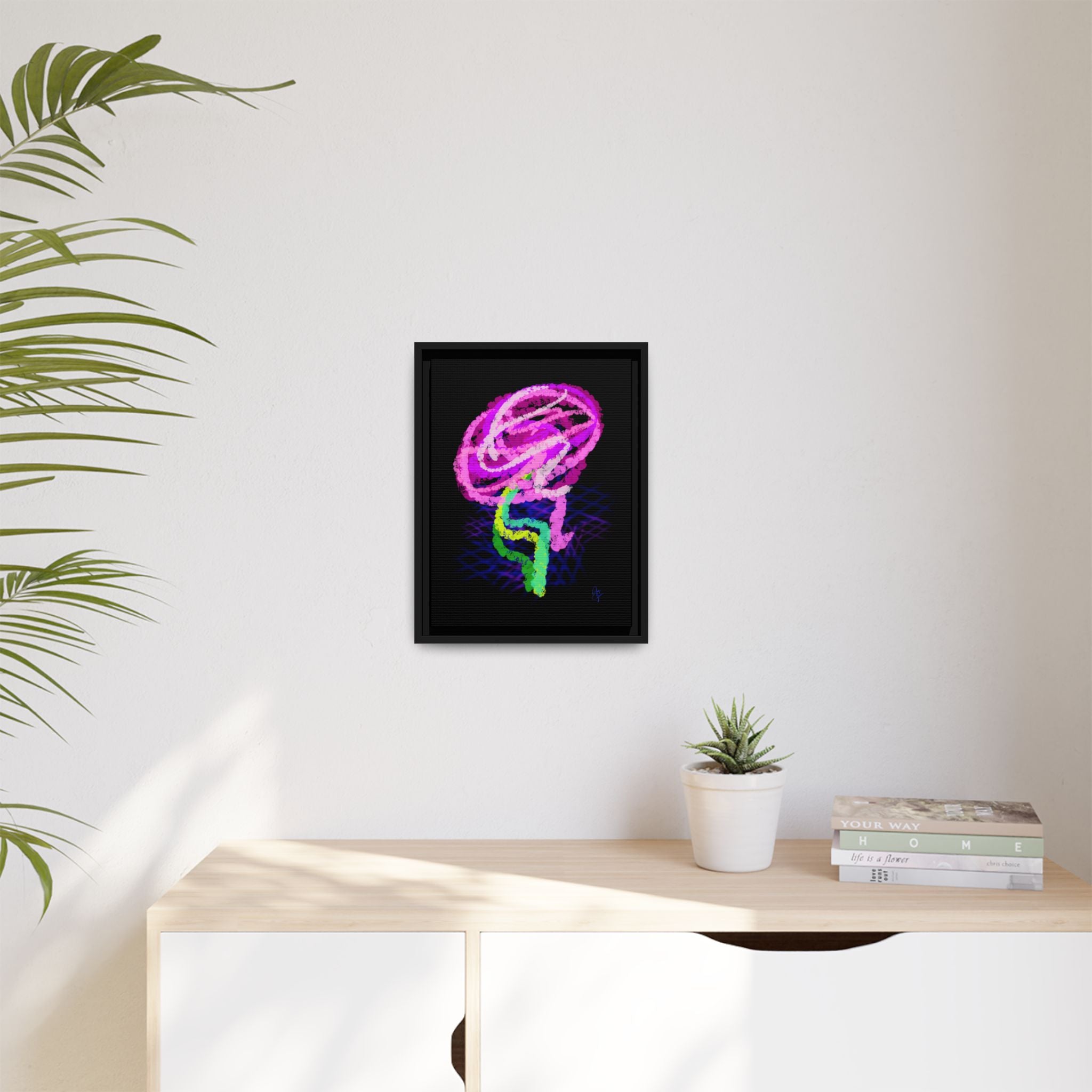 Framed Matte Canvas - Neon Rose Abstract Wall Art