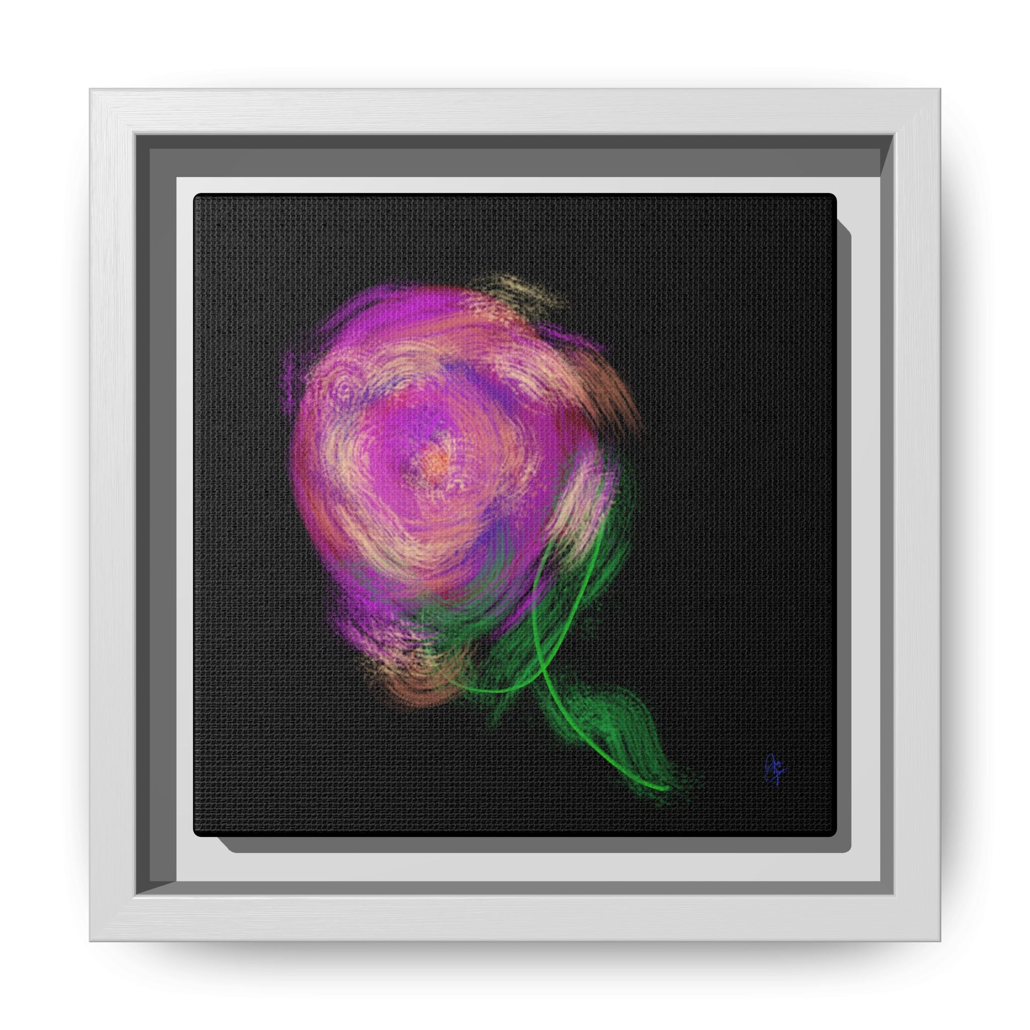 Abstract Rose Swirl Matte Framed Canvas — Multicolor Floral Wall Art