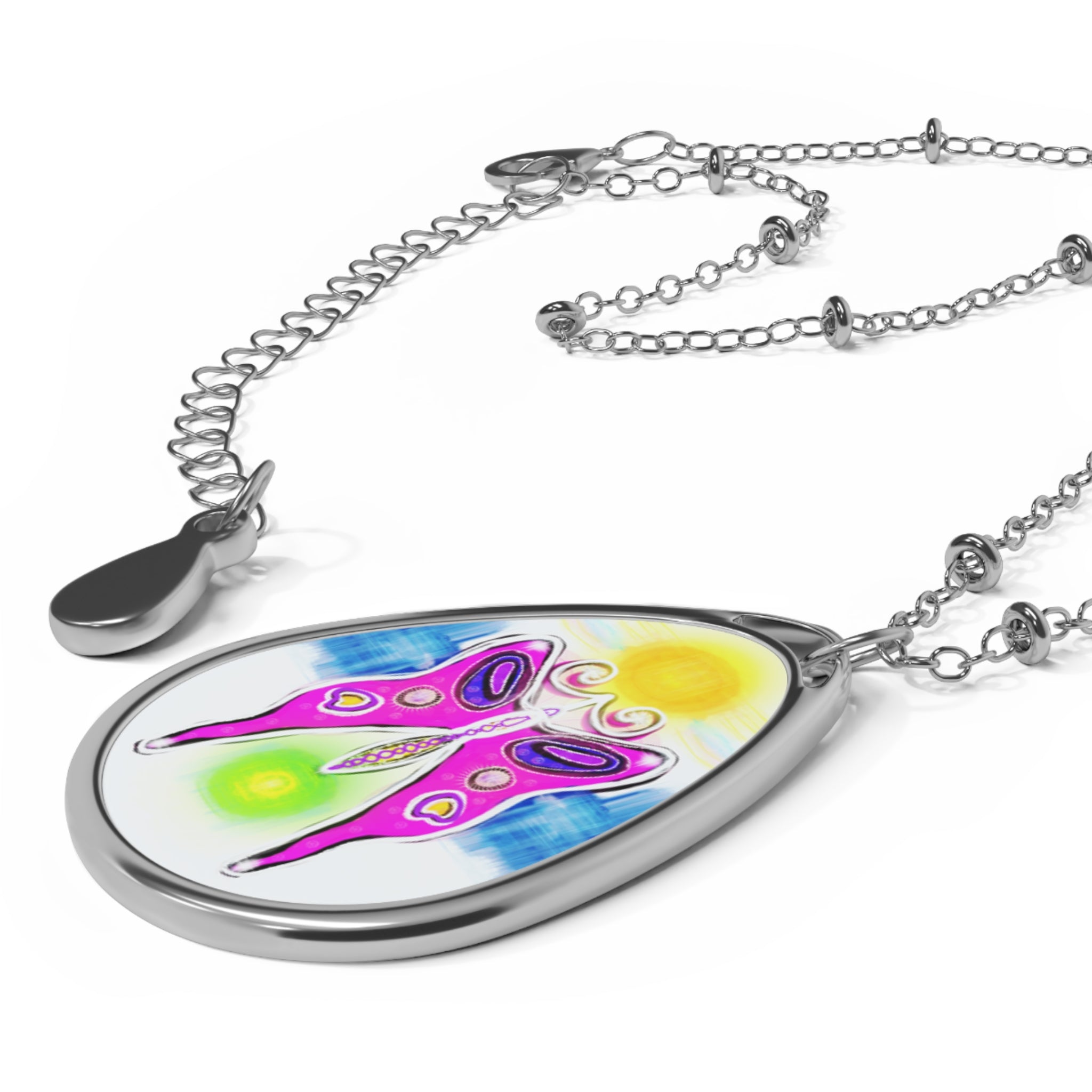 Butterfly Oval Necklace — Colorful Boho Pendant Jewelry