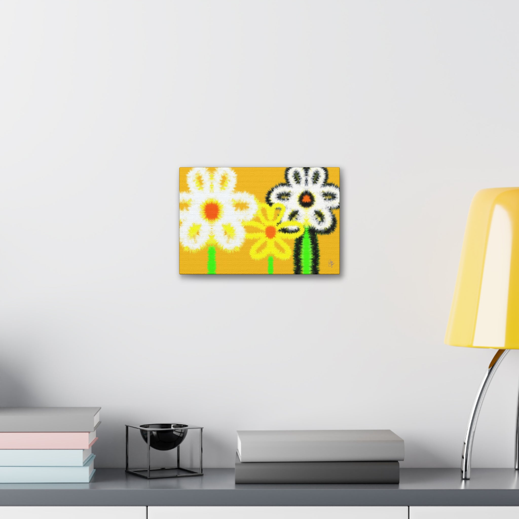 Bright Fuzzy Daisies Canvas Art — Yellow Floral Wall Decor, Stretched 1.5"