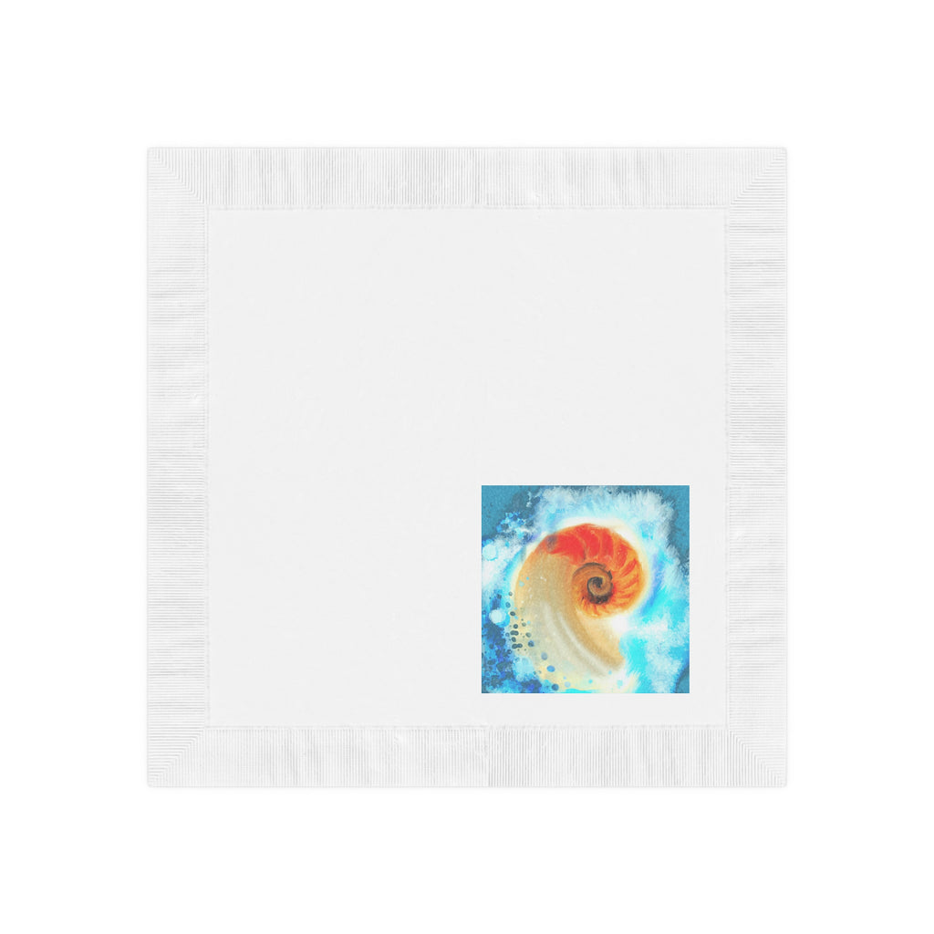 Seashell Spiral Cocktail Napkins — Ocean Watercolor Party Napkins