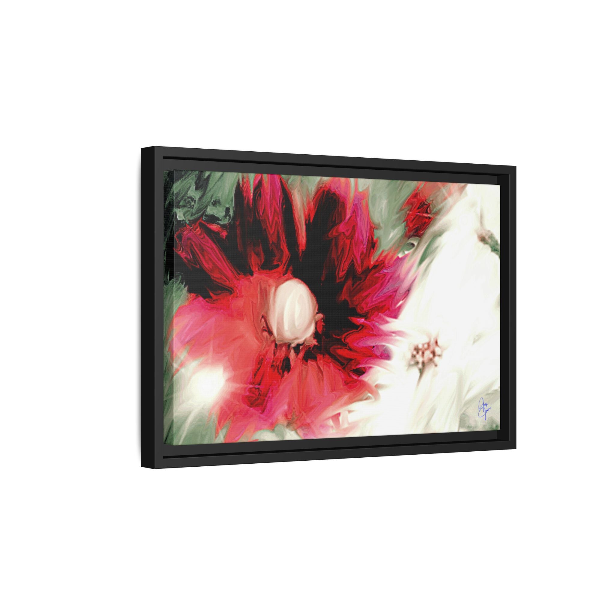 Framed Matte Canvas Print — Blurred Red & White Floral Art