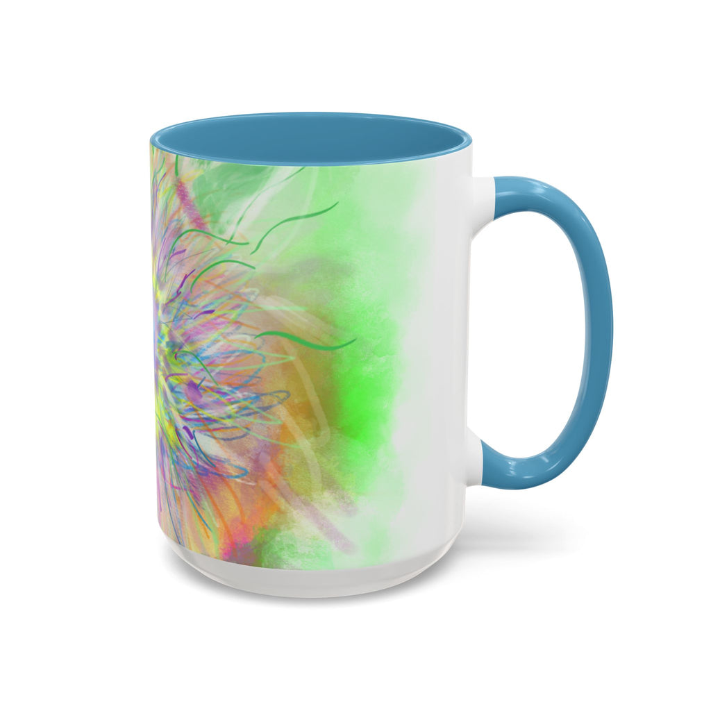 Colorful Sunflower Accent Coffee Mug — Pink Inner Artistic Floral Design (11/15 oz)