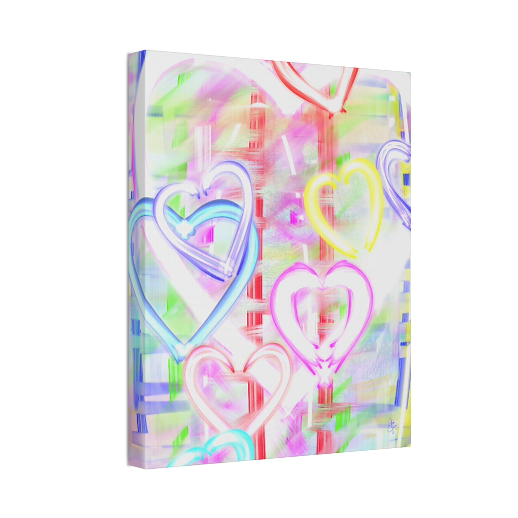 Colorful Neon Hearts Canvas Print — Stretched 1.5" Wall Art