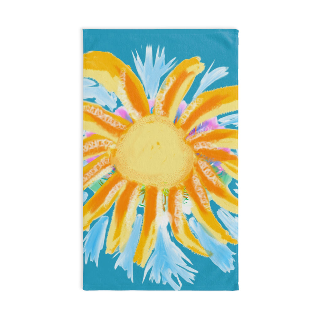 Sunburst Floral Hand Towel — Bright Watercolor Sunflower Kitchen & Bath Towel
