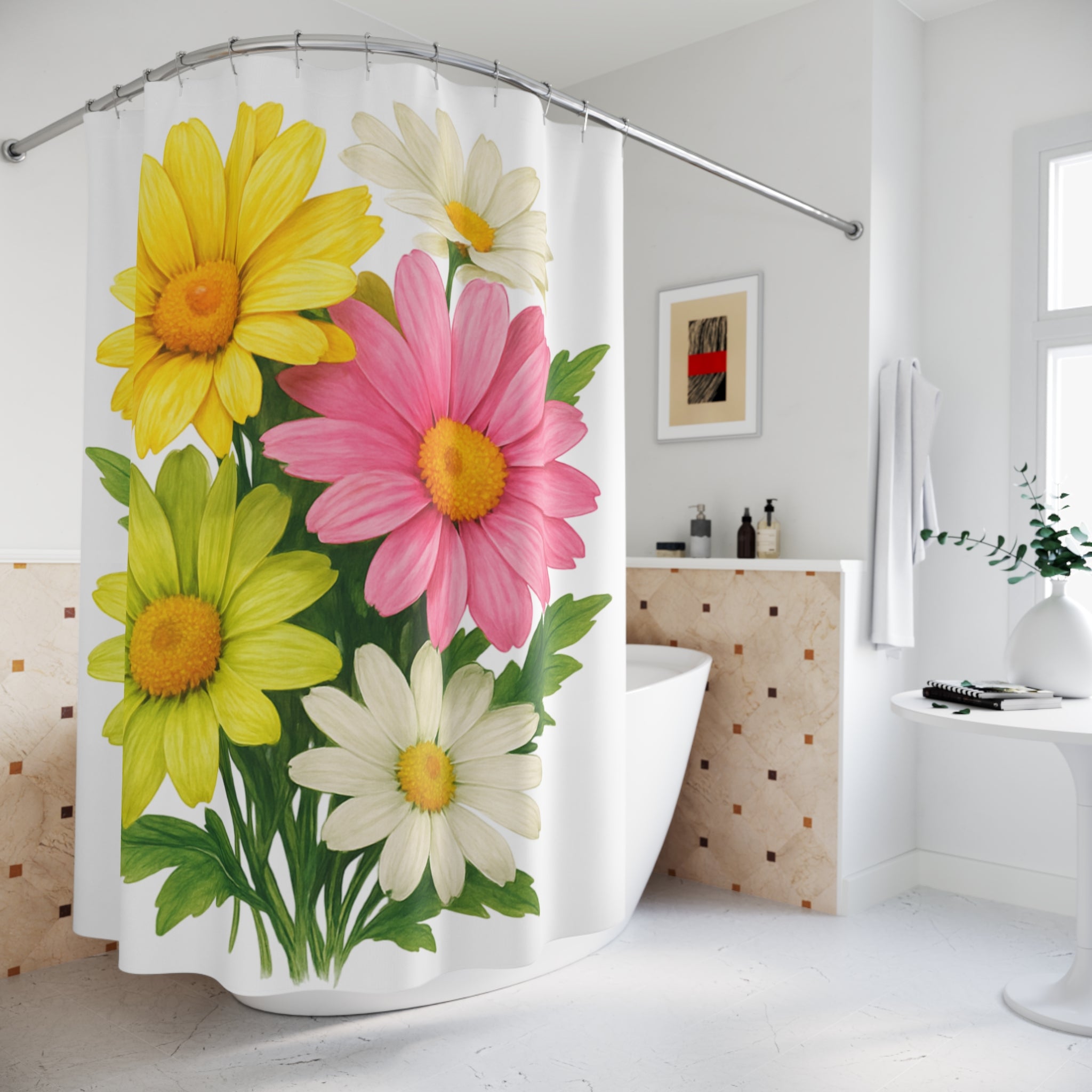Bright Daisy Bouquet Shower Curtain — Colorful Floral Bathroom Decor