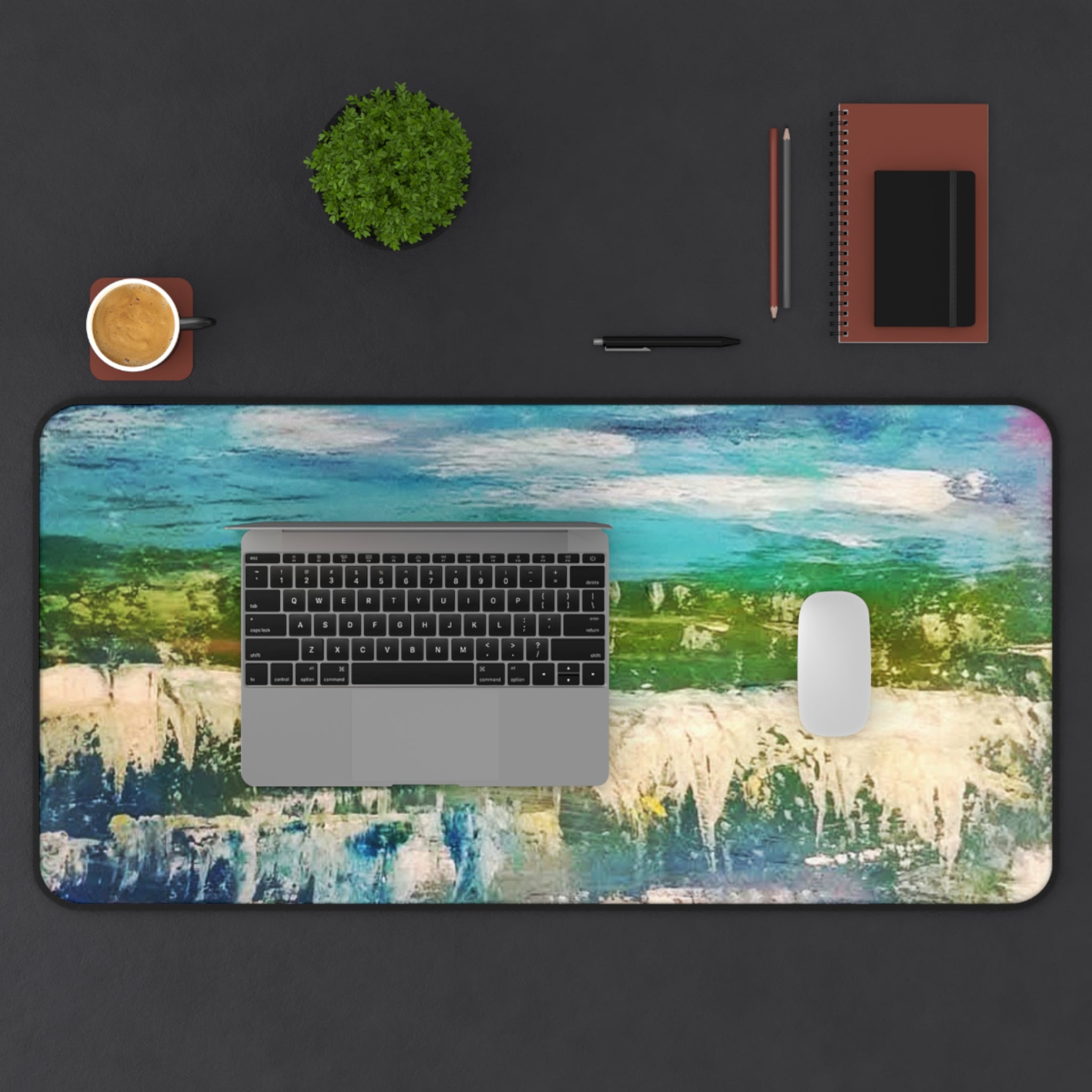 Abstract Ocean Breeze Desk Mat — Blue Green Coastal Art Mouse Pad